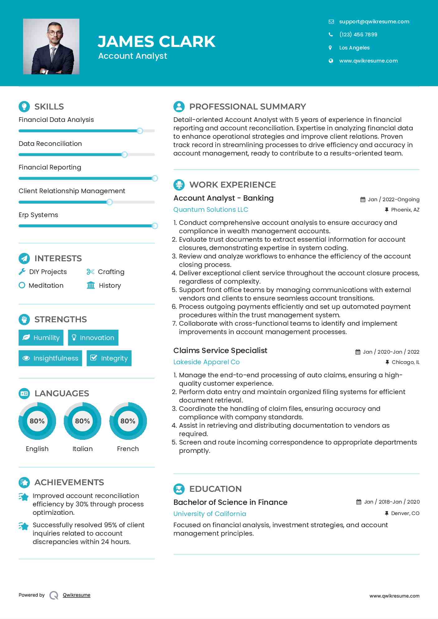 Account Analyst - Banking Resume Template