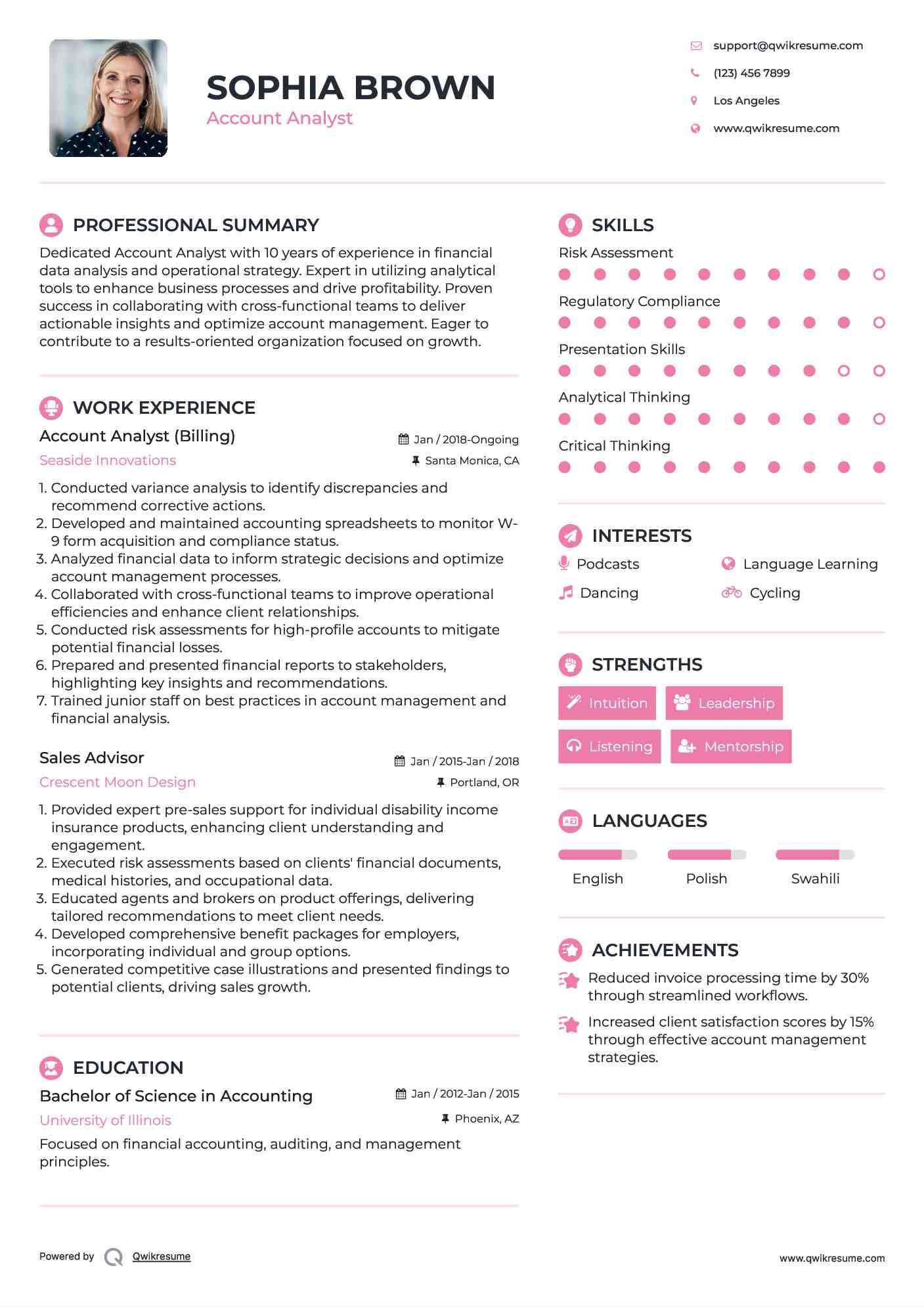 account analyst resume samples qwikresume free proactive samples