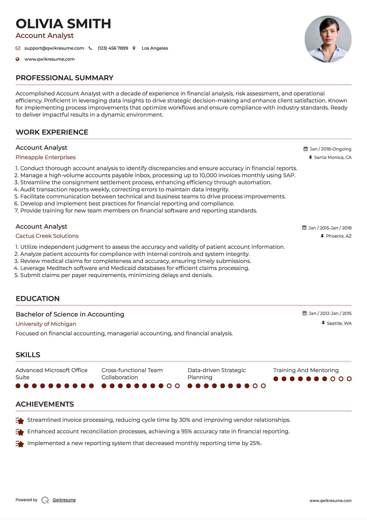 Account Analyst Resume Template
