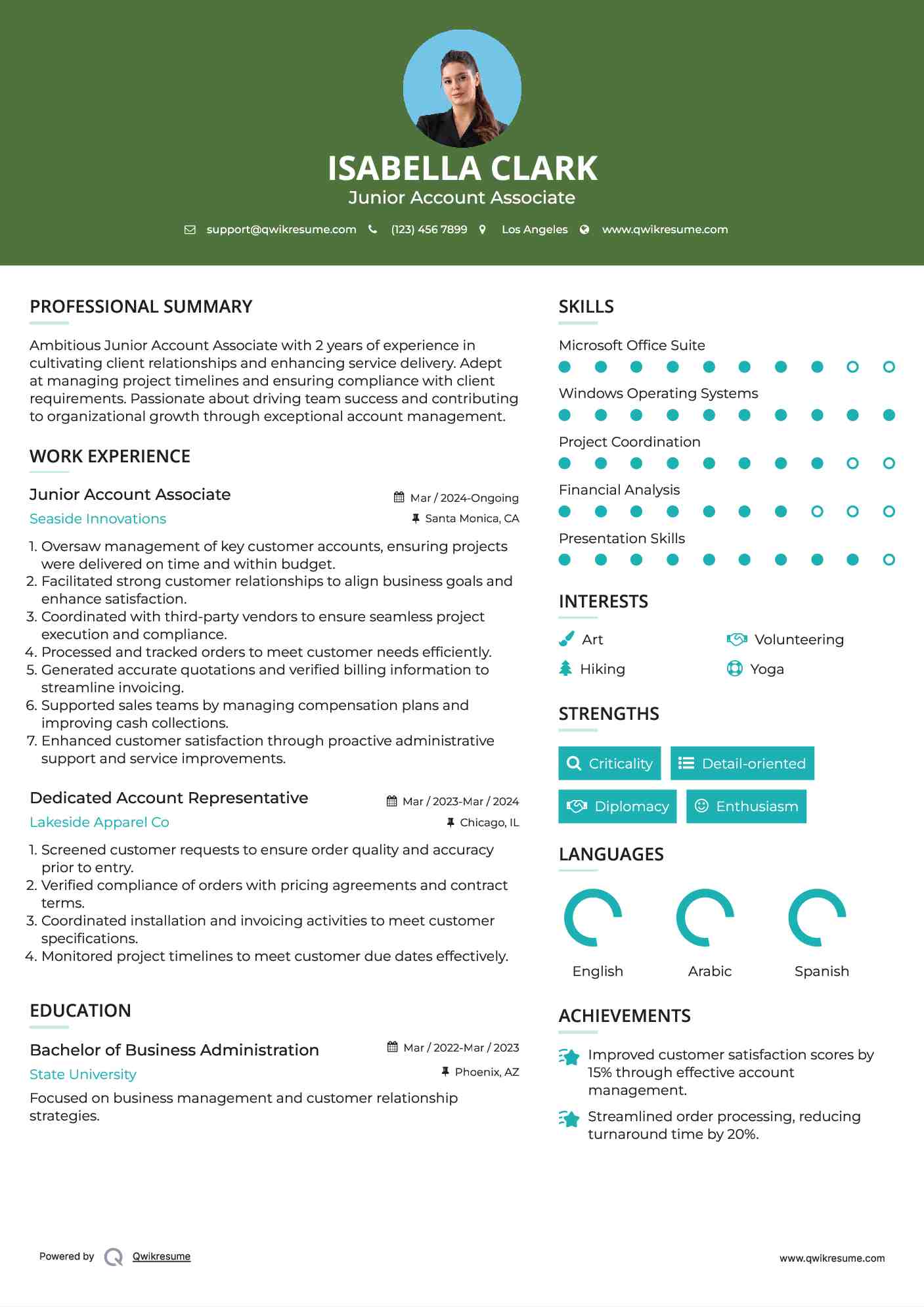 Account Associate I Resume Sample