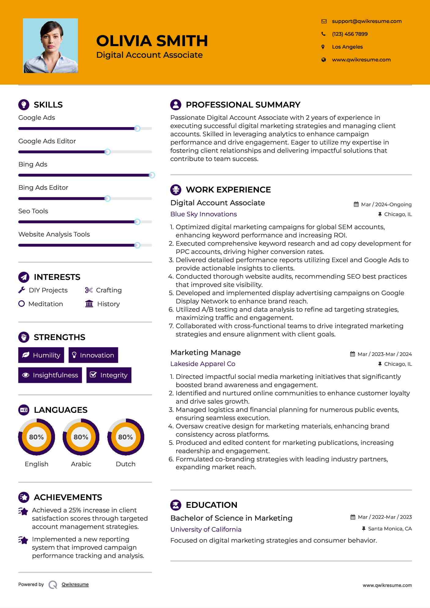 Digital Account Associate Resume Model