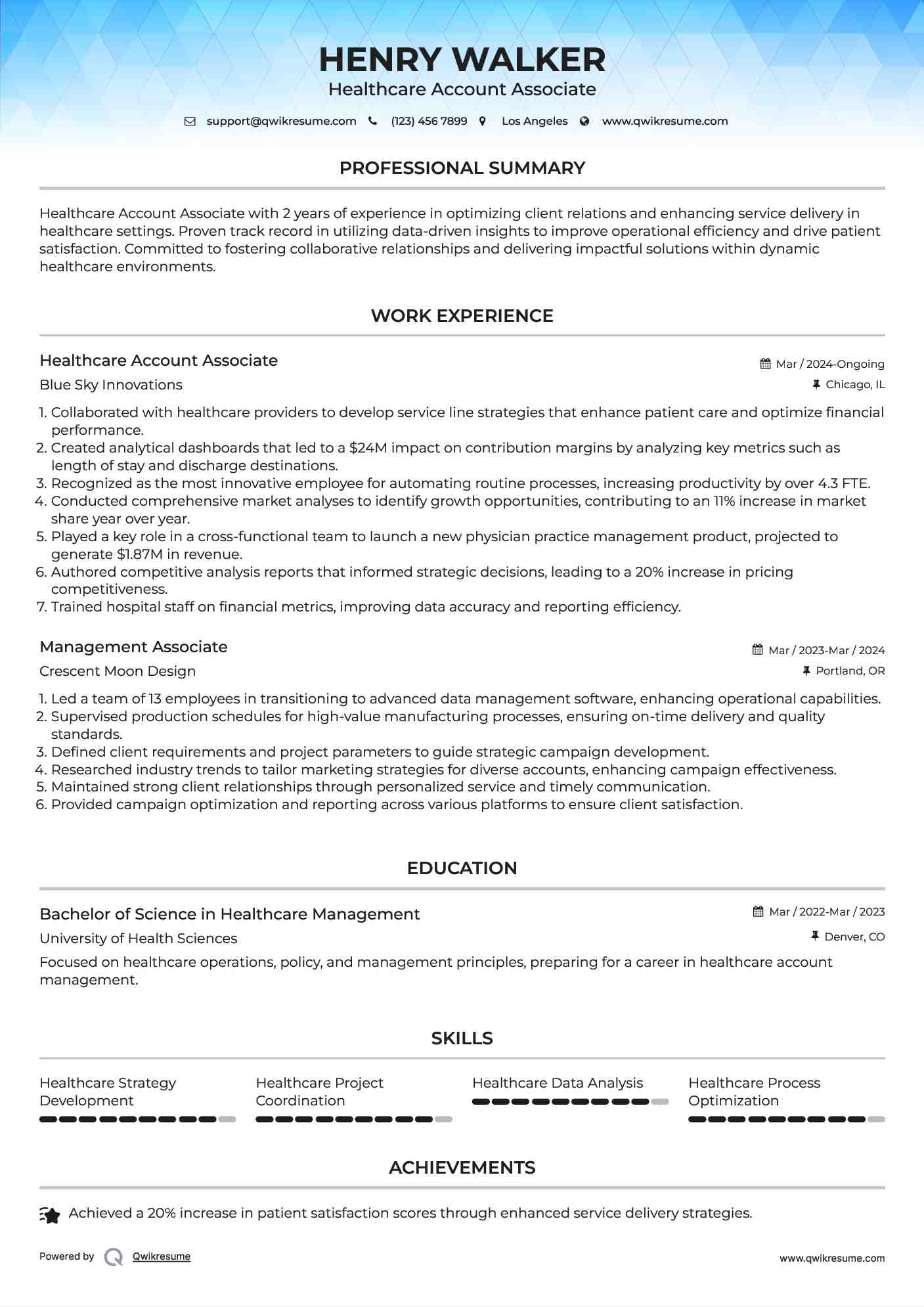 Account Associate (Healthcare) Resume Sample