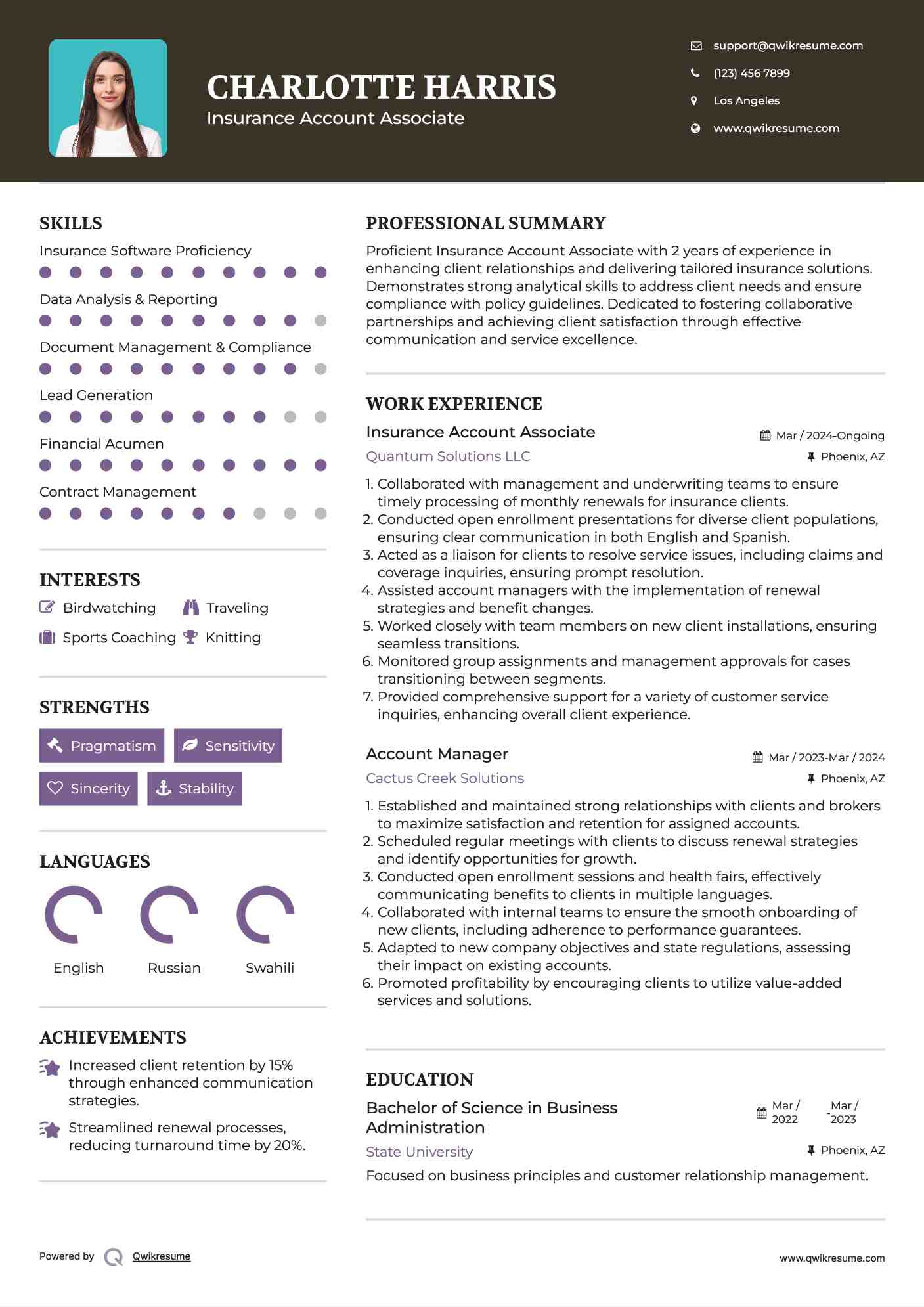 Insurance Account Associate Resume Example