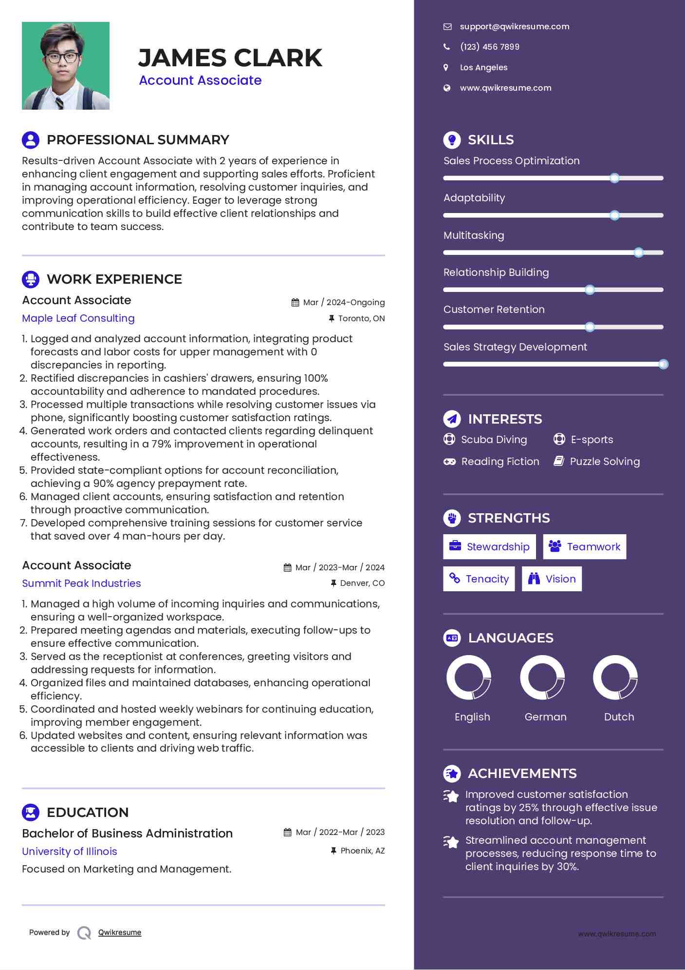 Account Associate (Retail) Resume Sample