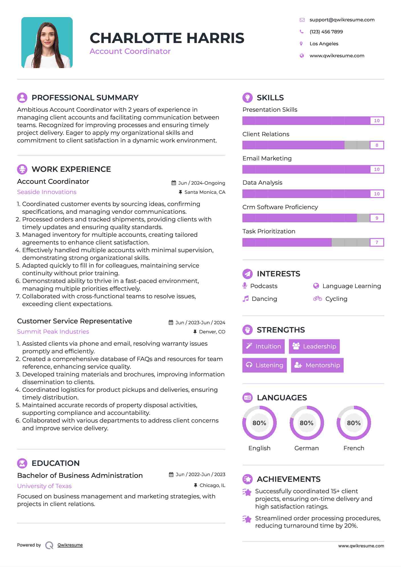 Account Coordinator Resume Model