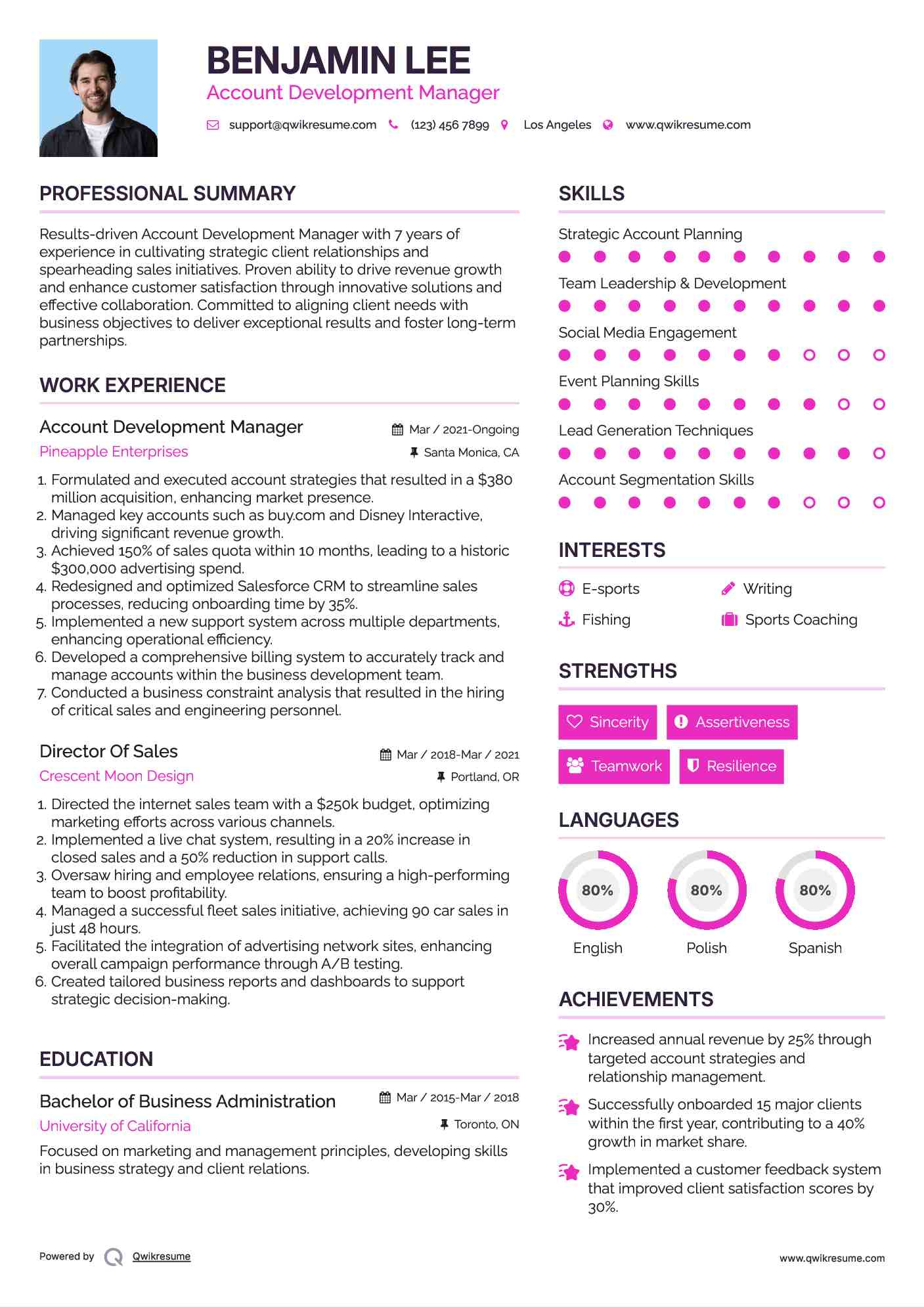Account Development Manager Resume Sample