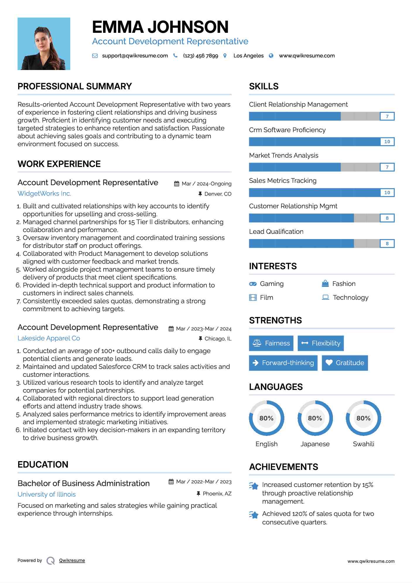 Account Development Representative Resume Template