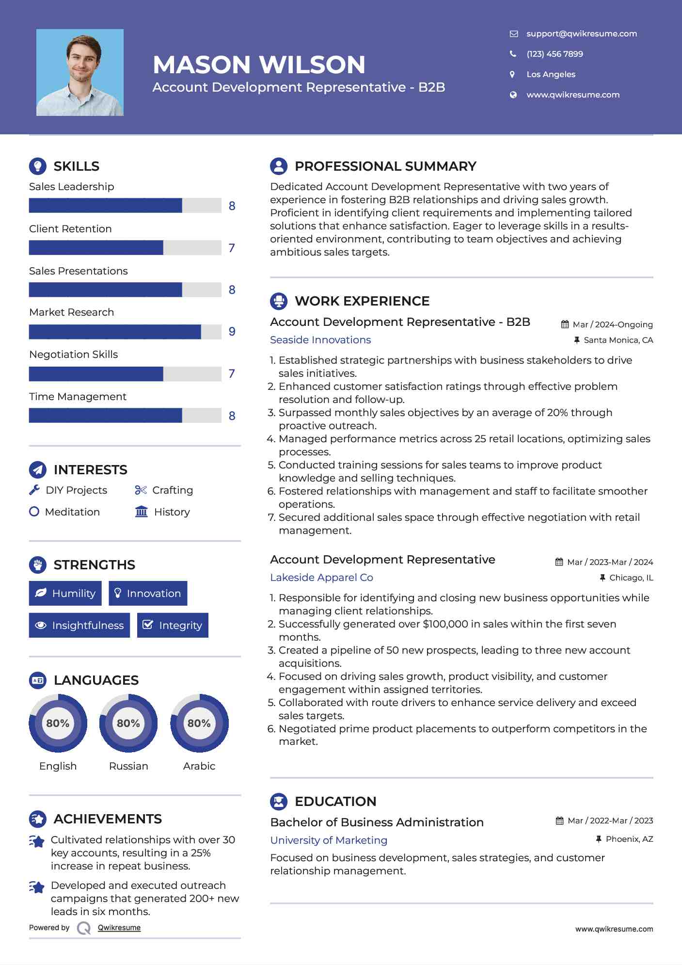 Account Development Representative - B2B Resume Sample