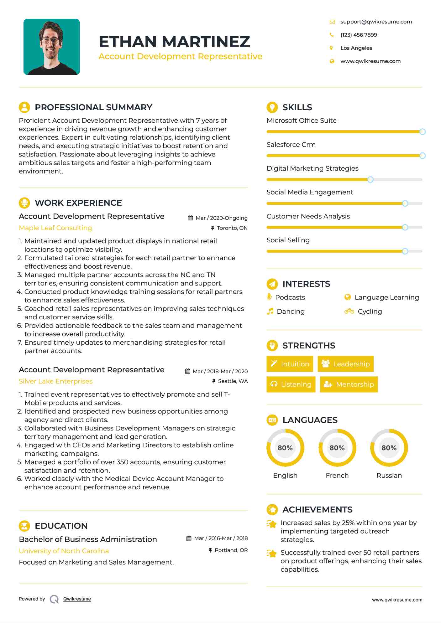 Account Development Representative Resume Model