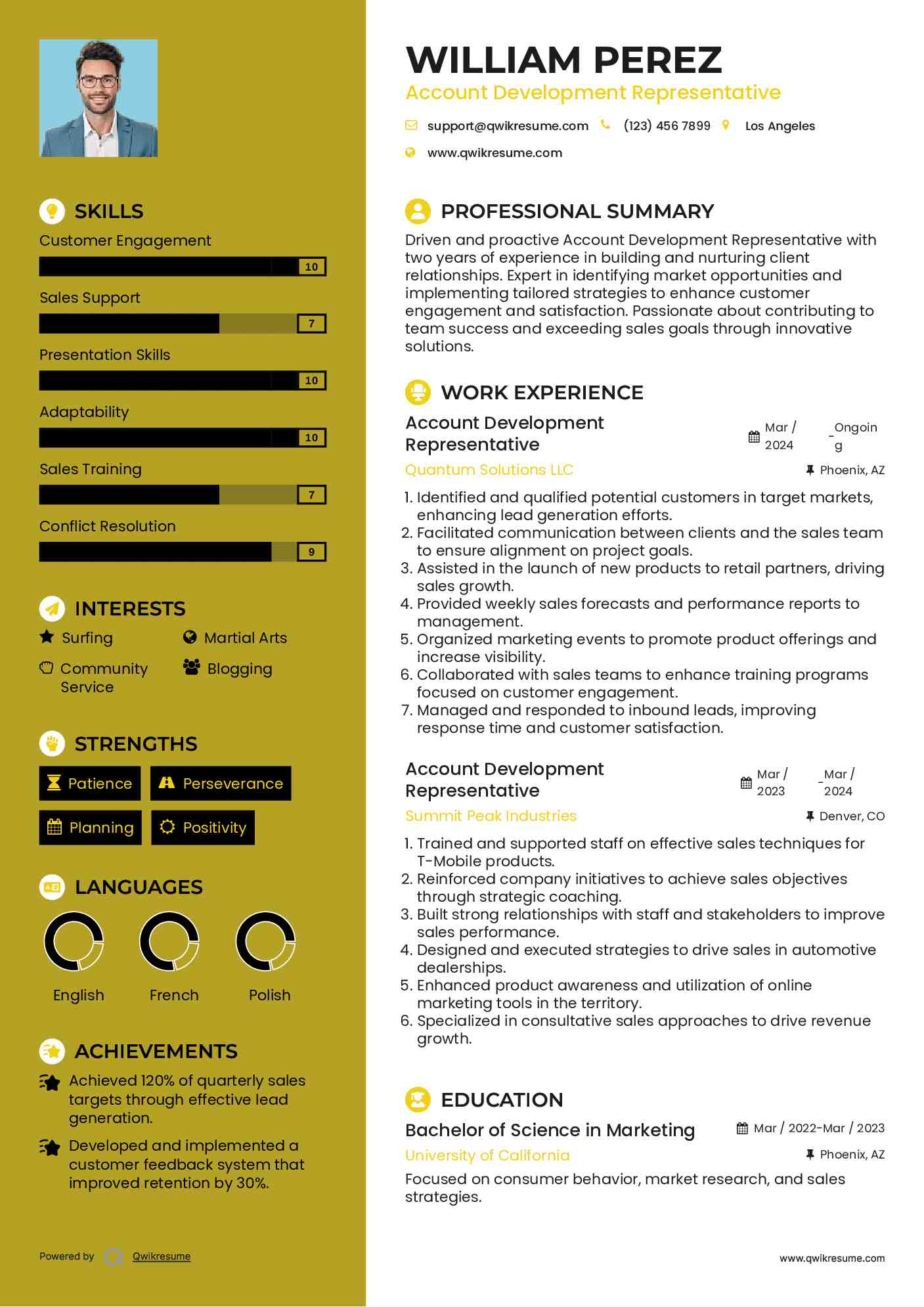 Account Development Representative Resume Example