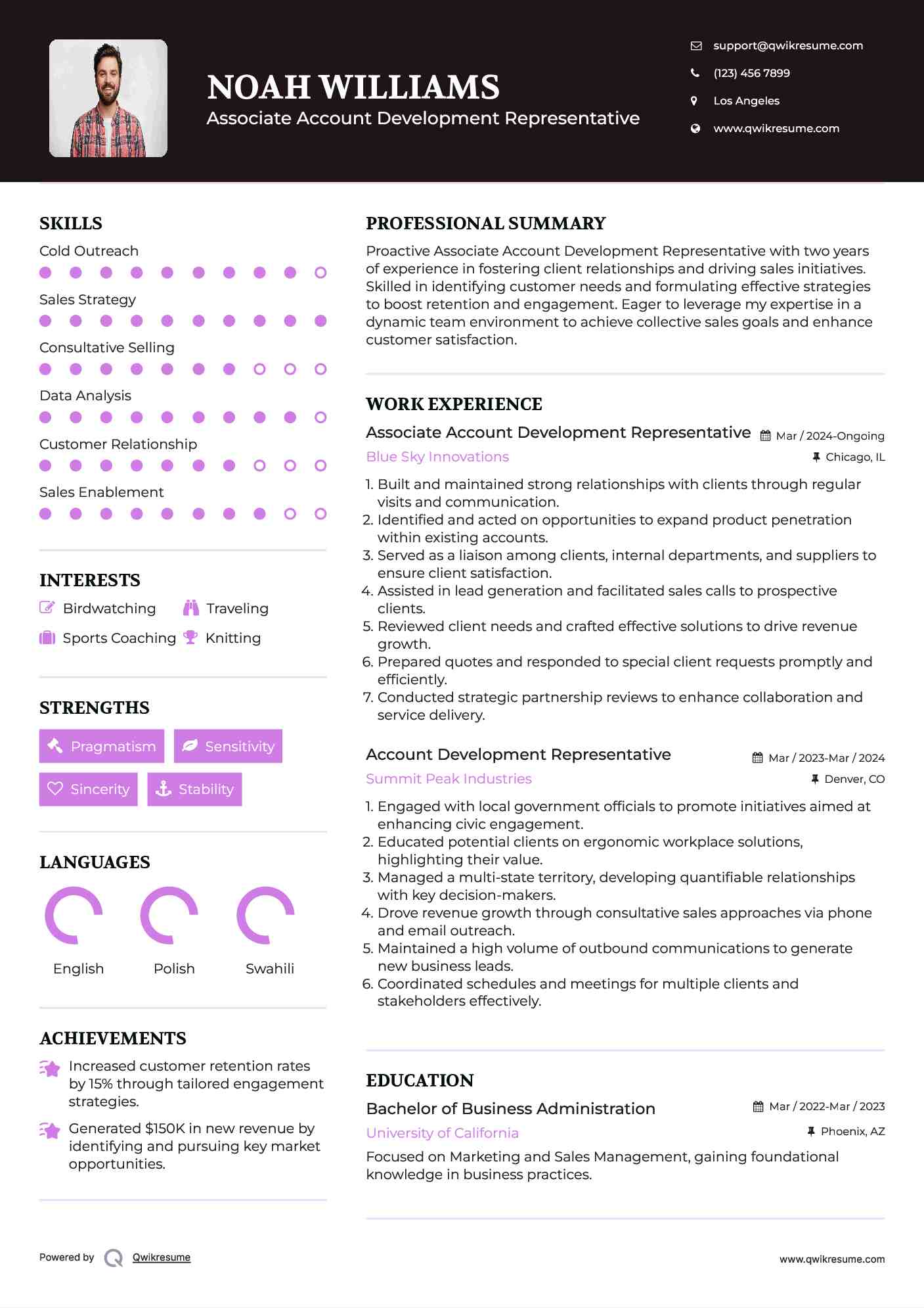 Associate Account Development Representative Resume Template