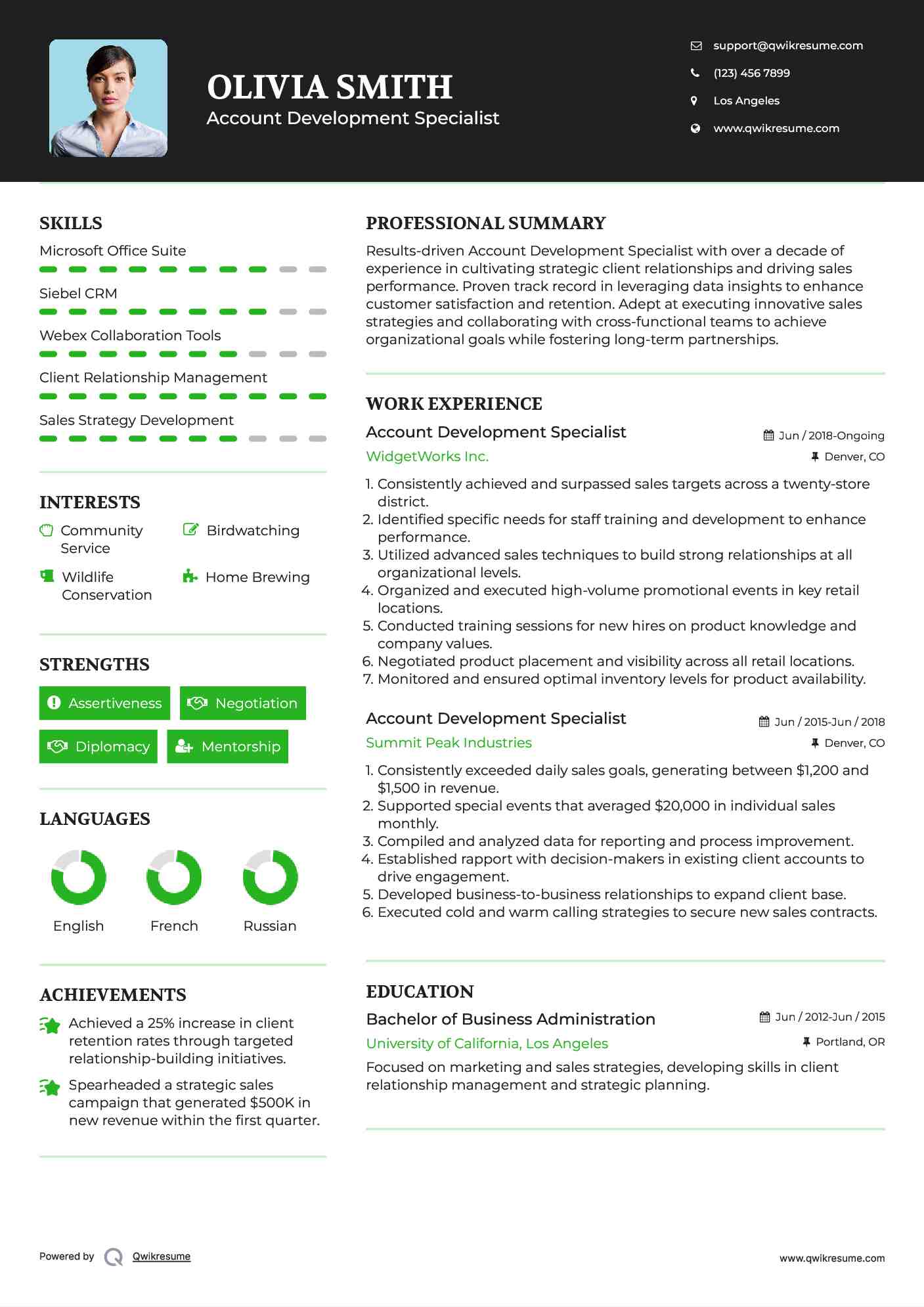 Account Development Specialist Resume Example