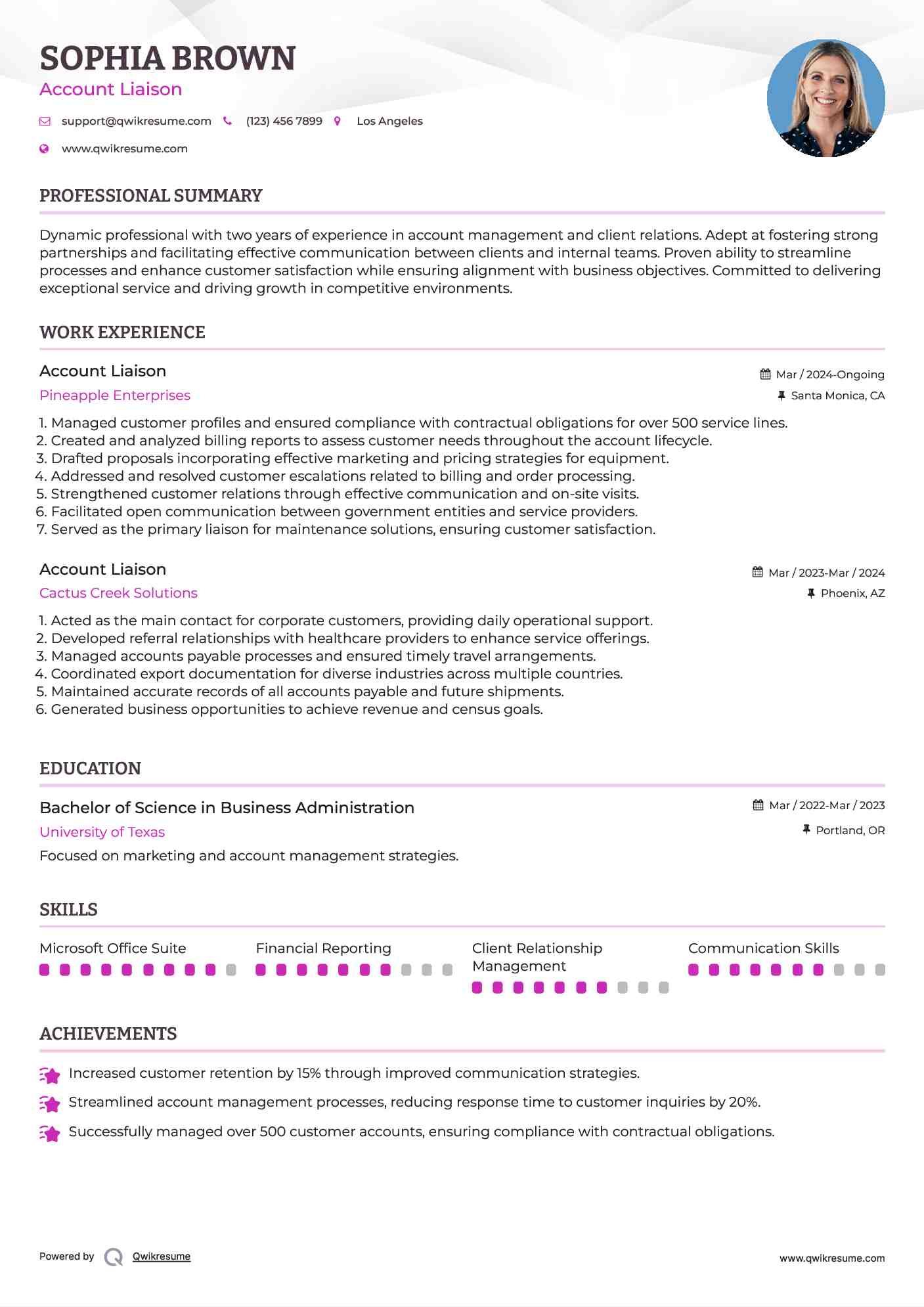 Account Liaison Resume Sample