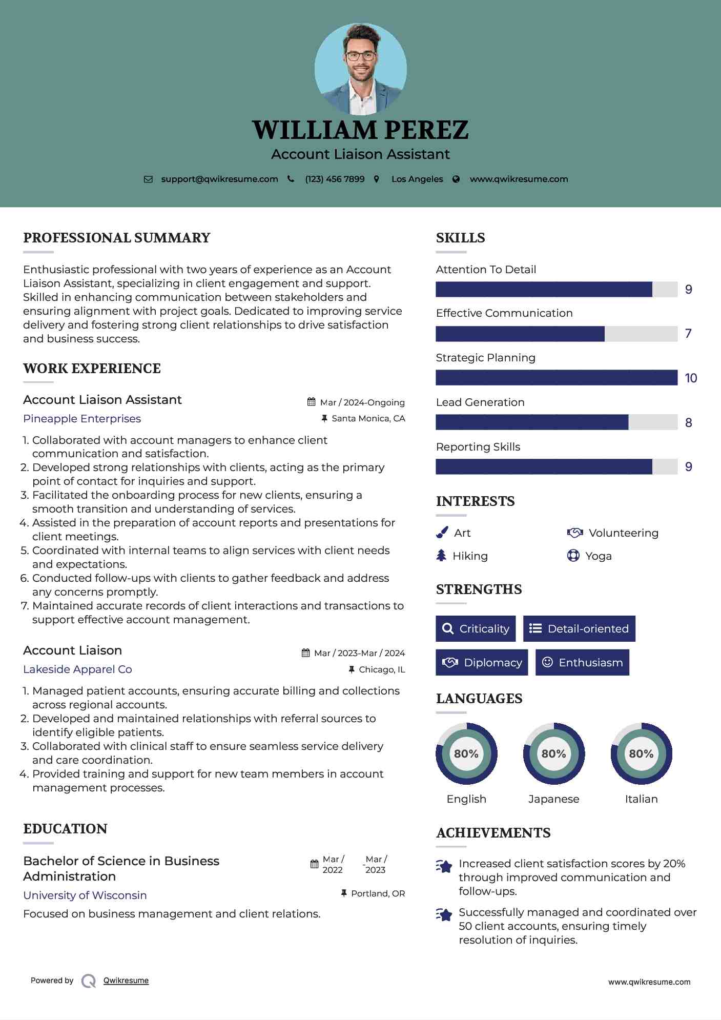 Account Liaison Assistant Resume Model