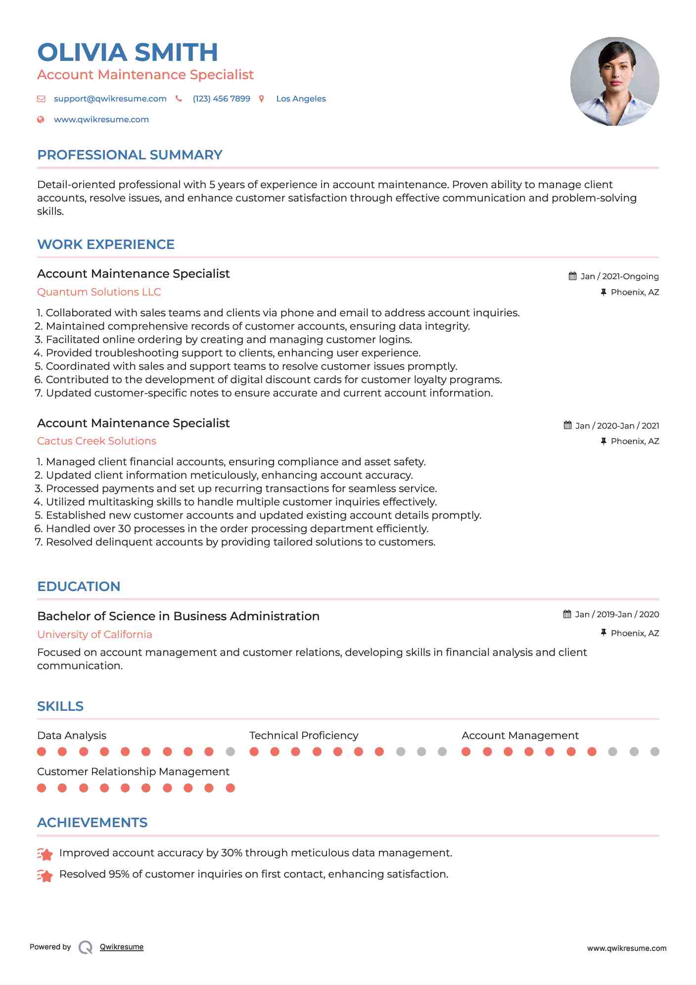 Account Maintenance Specialist Resume Sample
