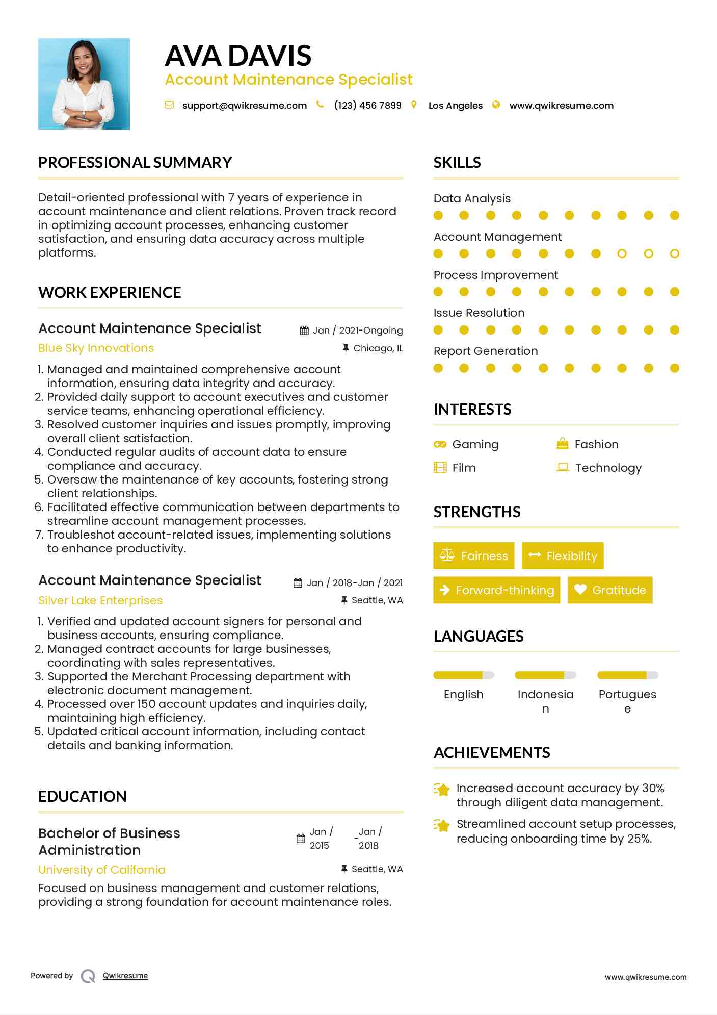 Account Maintenance Specialist Resume Template