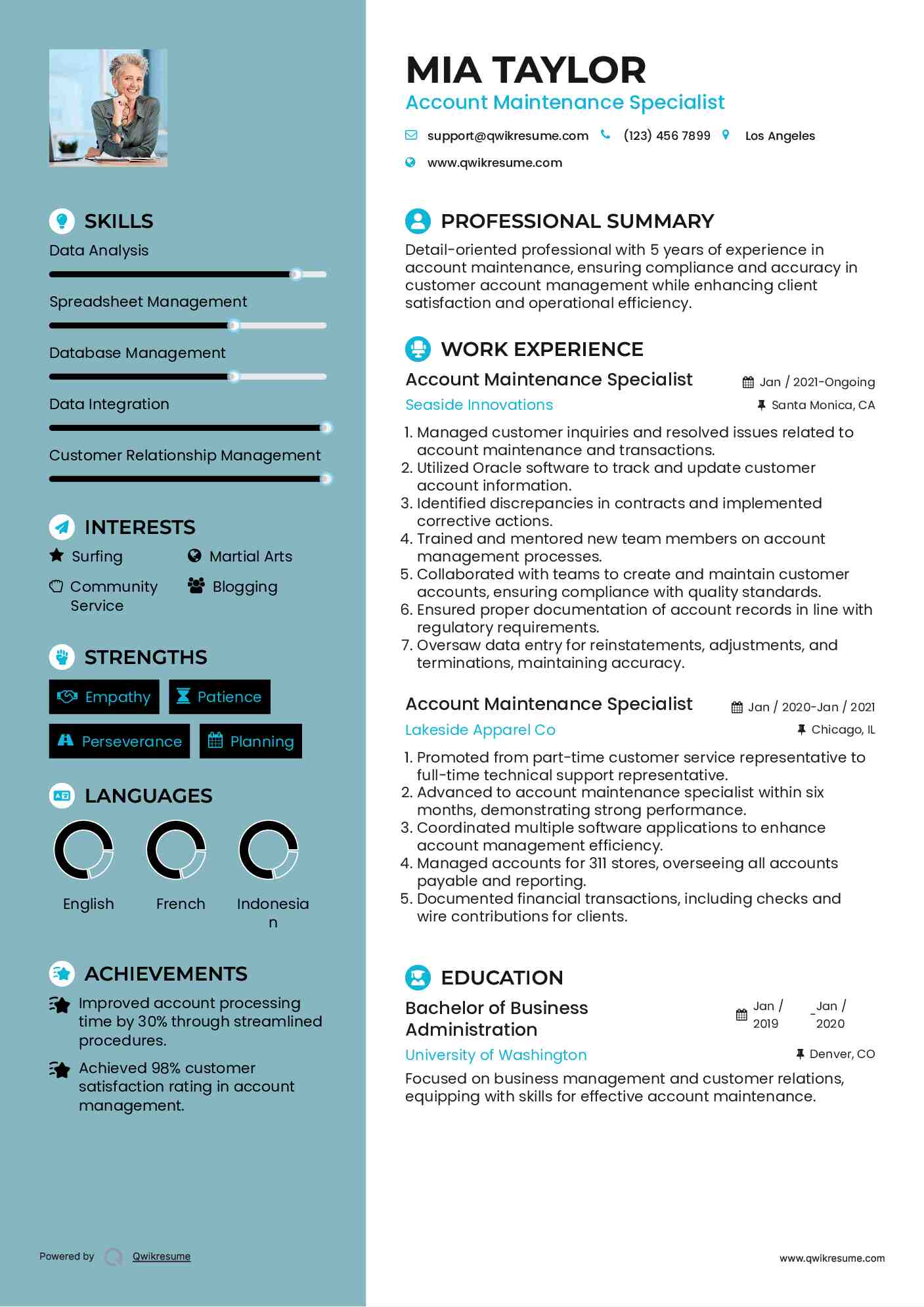 Account Maintenance Specialist Resume Example