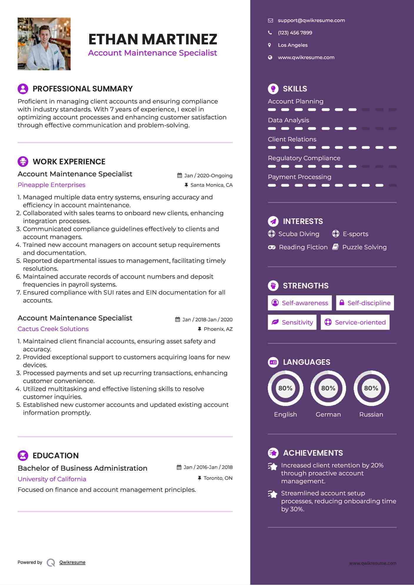 Account Maintenance Specialist Resume Template