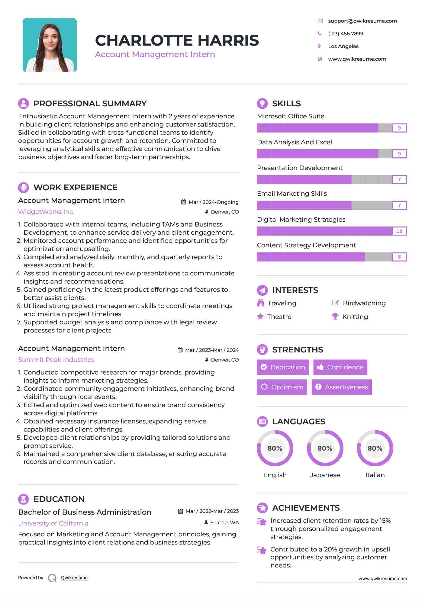 Account Management Intern Resume Model