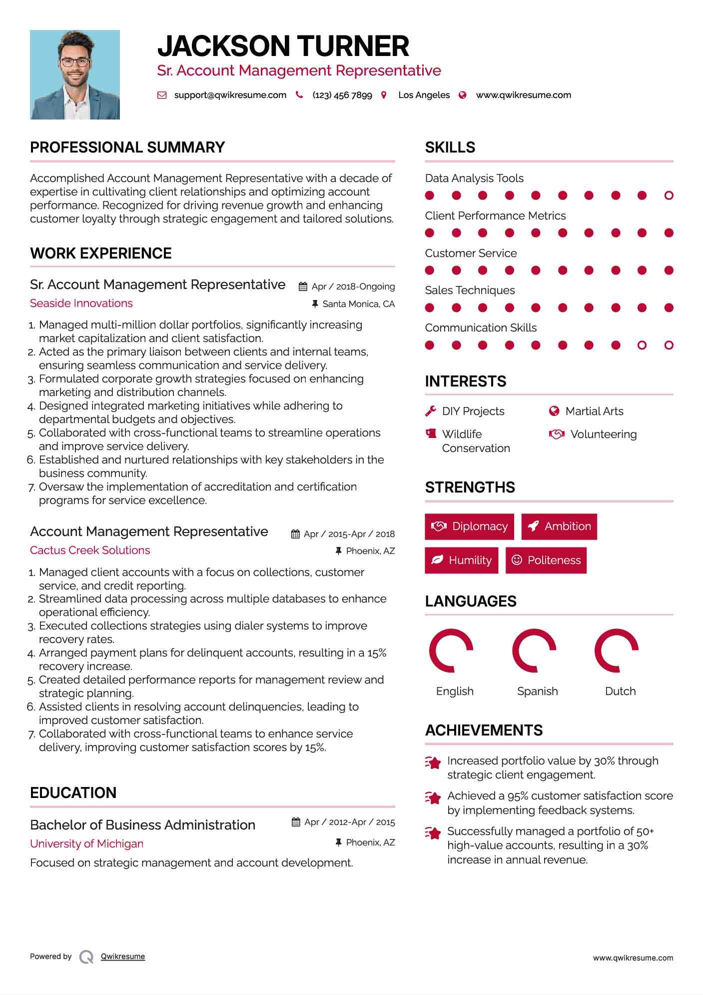 Sr. Account Management Representative Resume Model