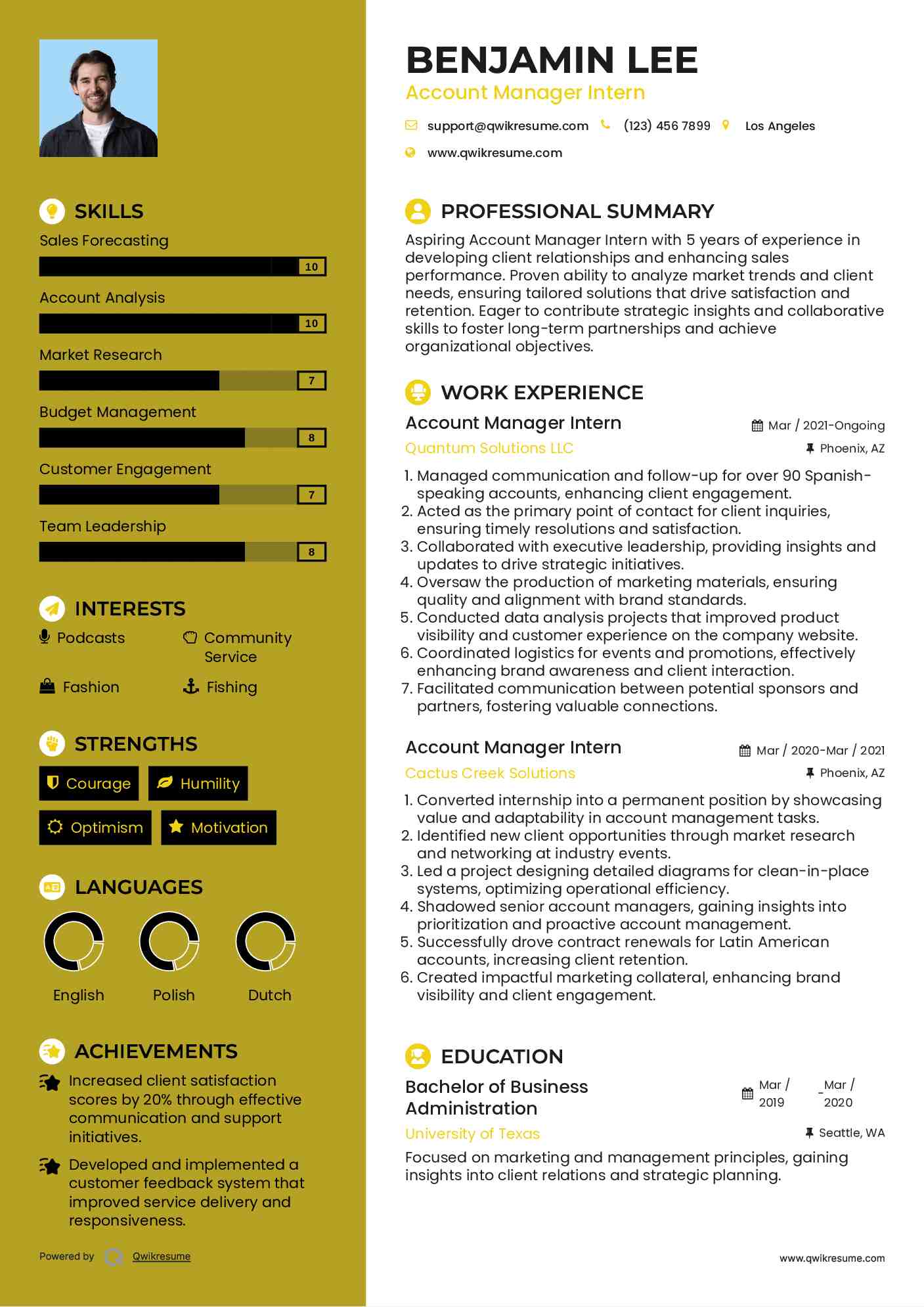 Account Manager Intern Resume Format