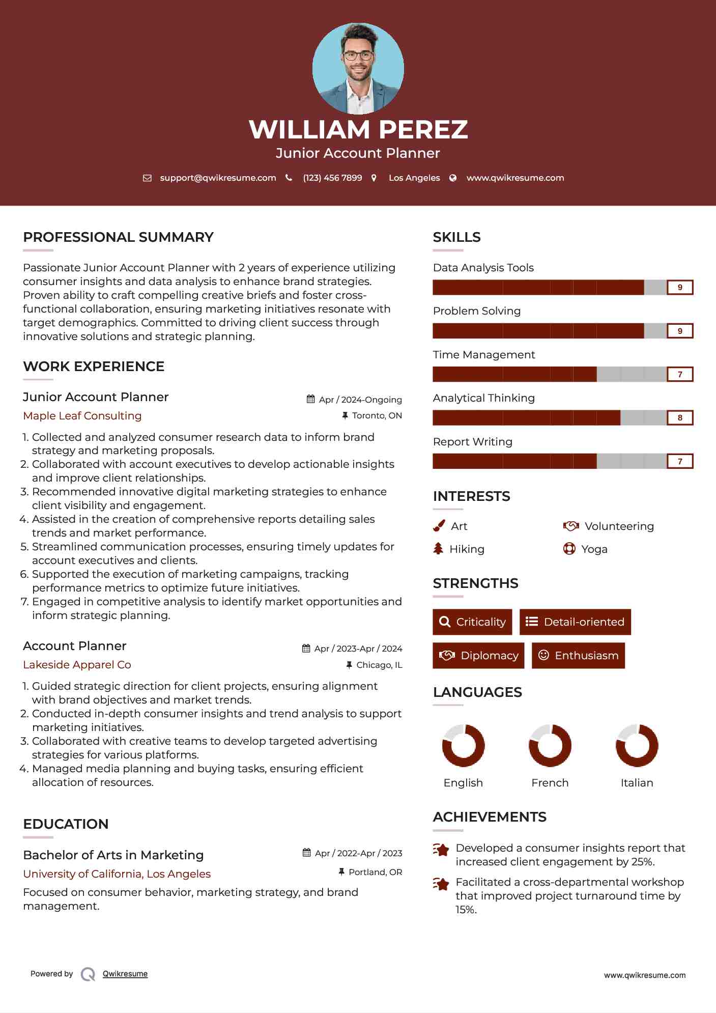 Junior Account Planner Resume Sample