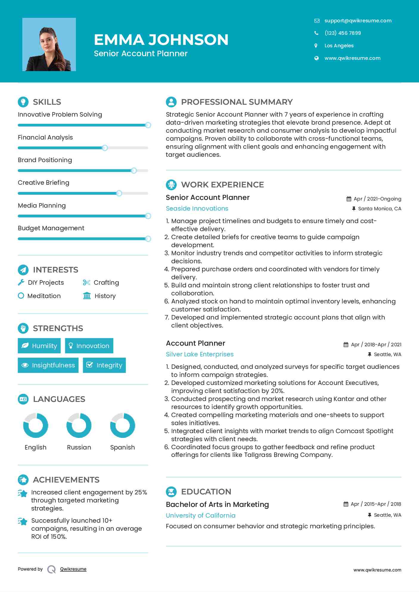 Senior Account Planner Resume Model