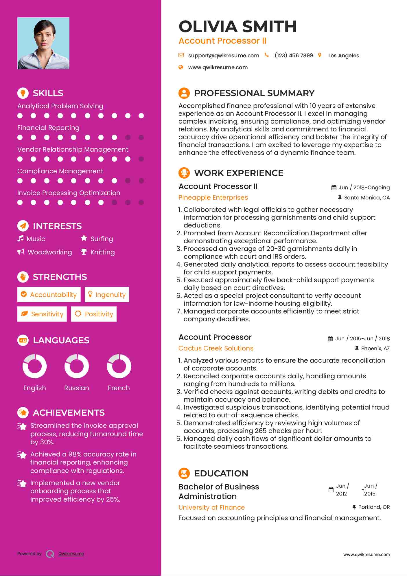 Account Processor II Resume Format