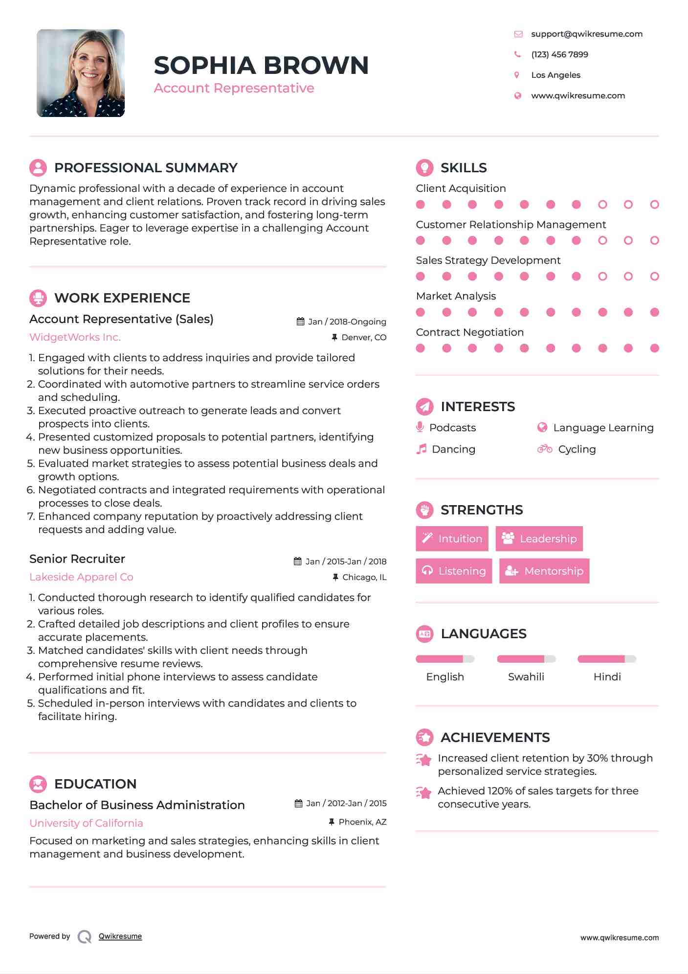 account representative resume samples qwikresume experienced sales resume