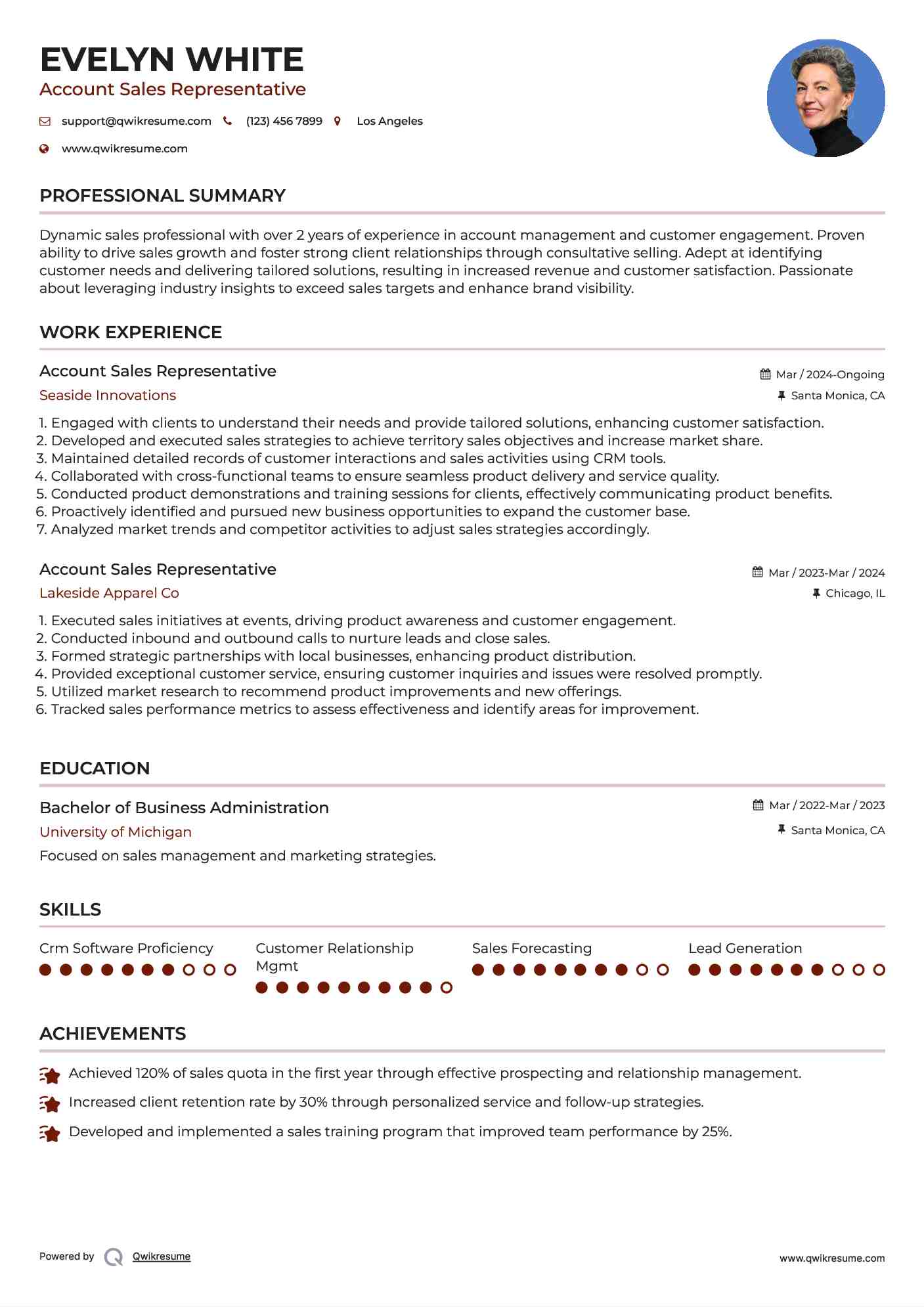 Account Sales Representative Resume Model