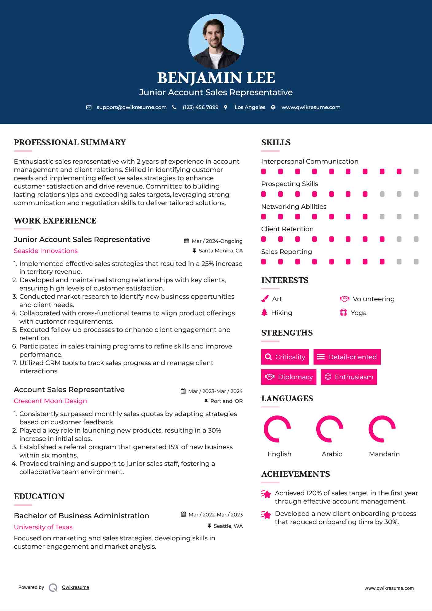 Junior Account Sales Representative  Resume Template