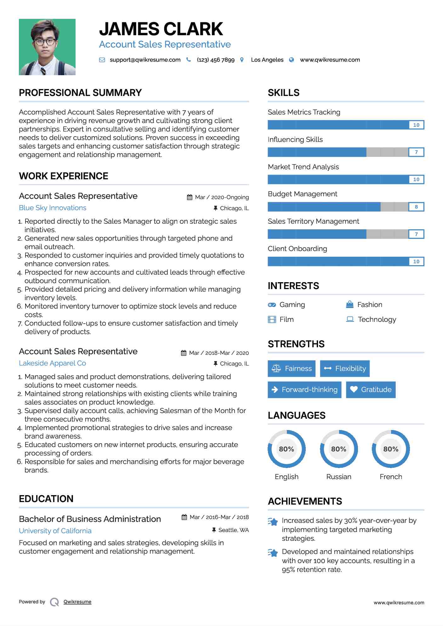 Account Sales Representative Resume Model