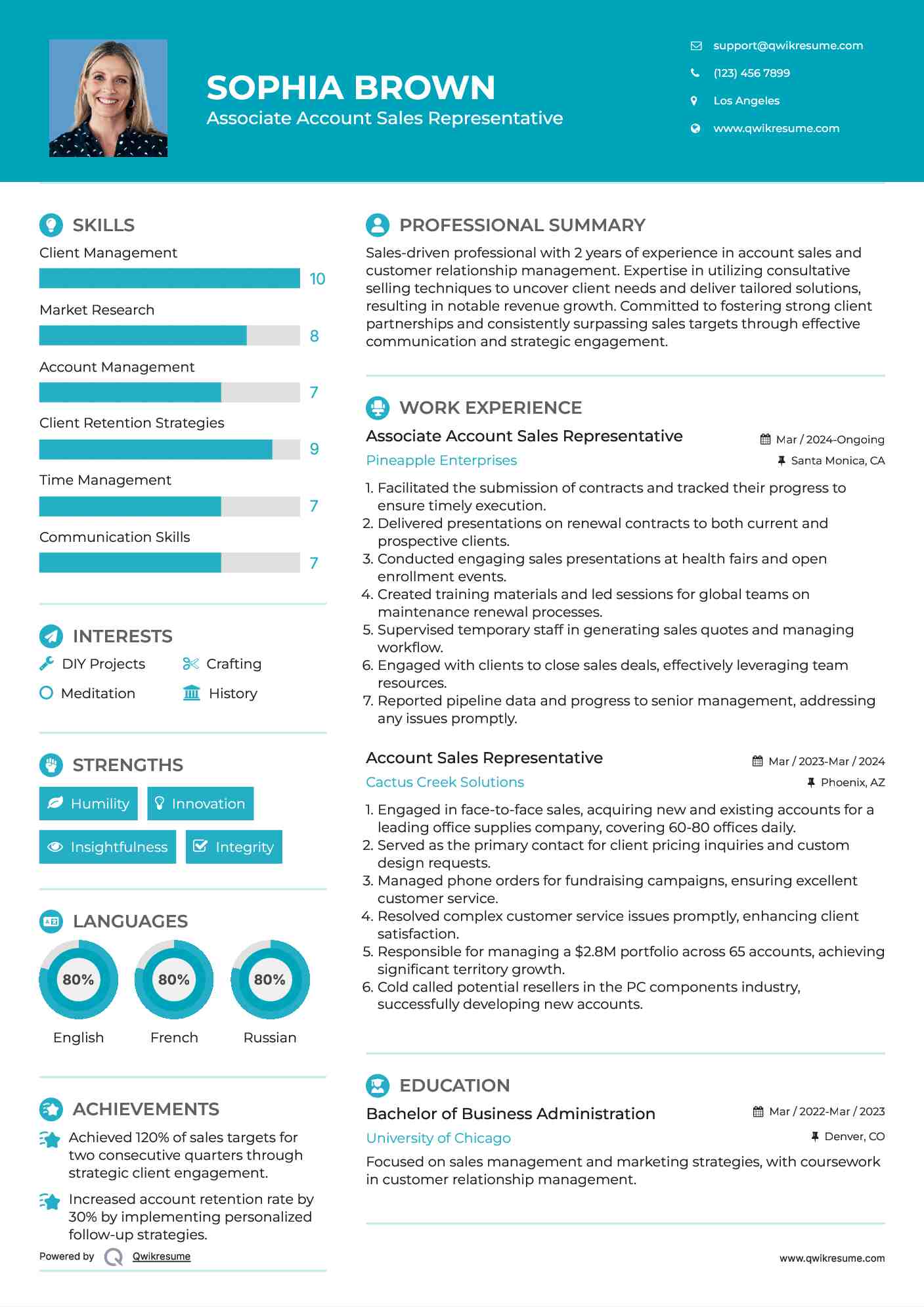 Associate Account Sales Representative  Resume Model