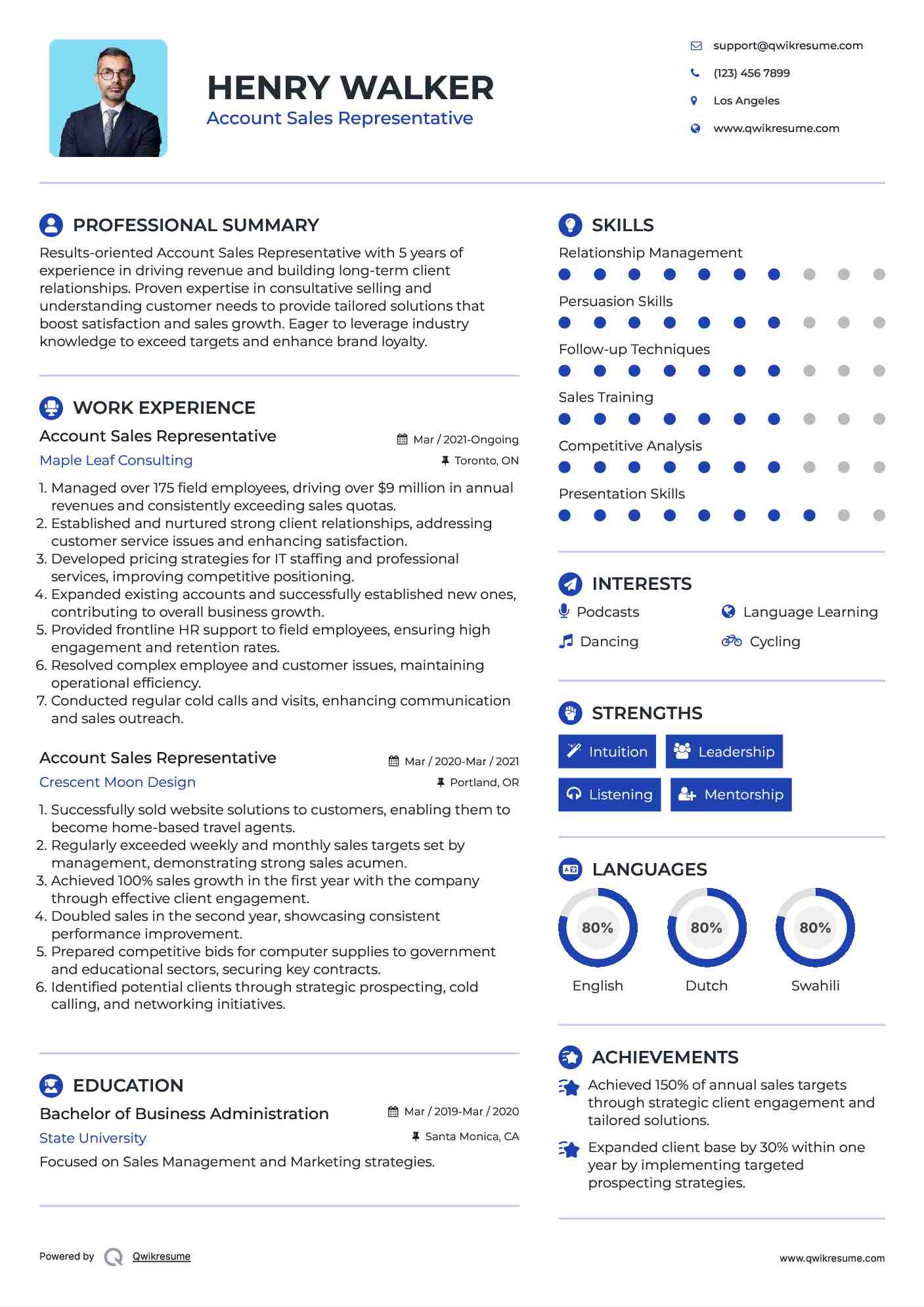 Account Sales Representative Resume Model