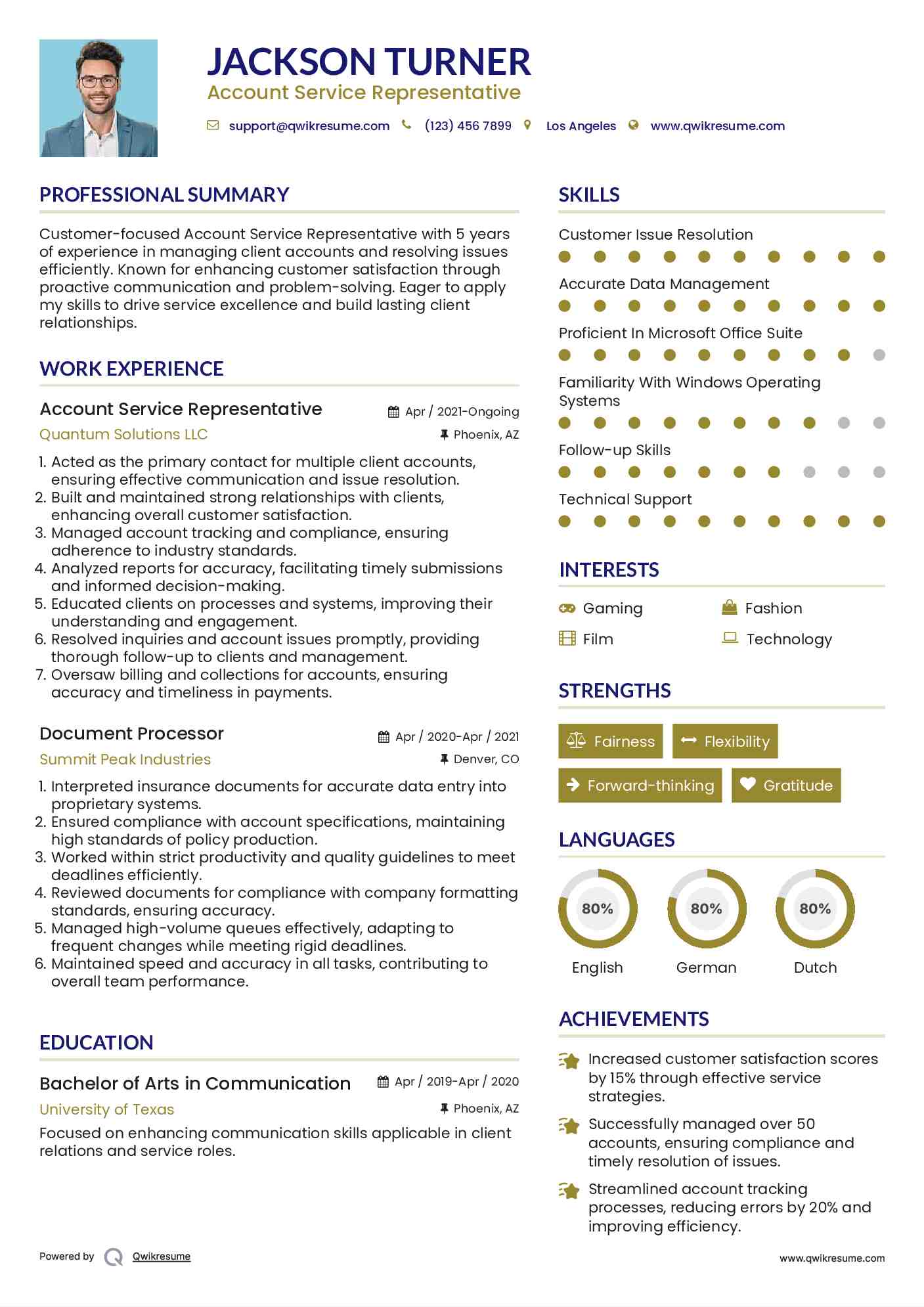 Account Service Representative Resume Template