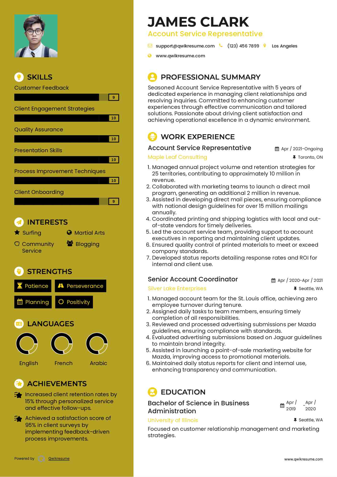 Account Service Representative Resume Format