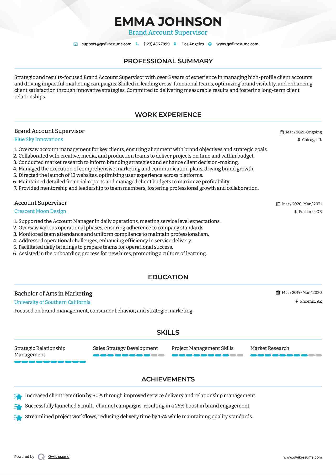 Brand Account Supervisor Resume Template