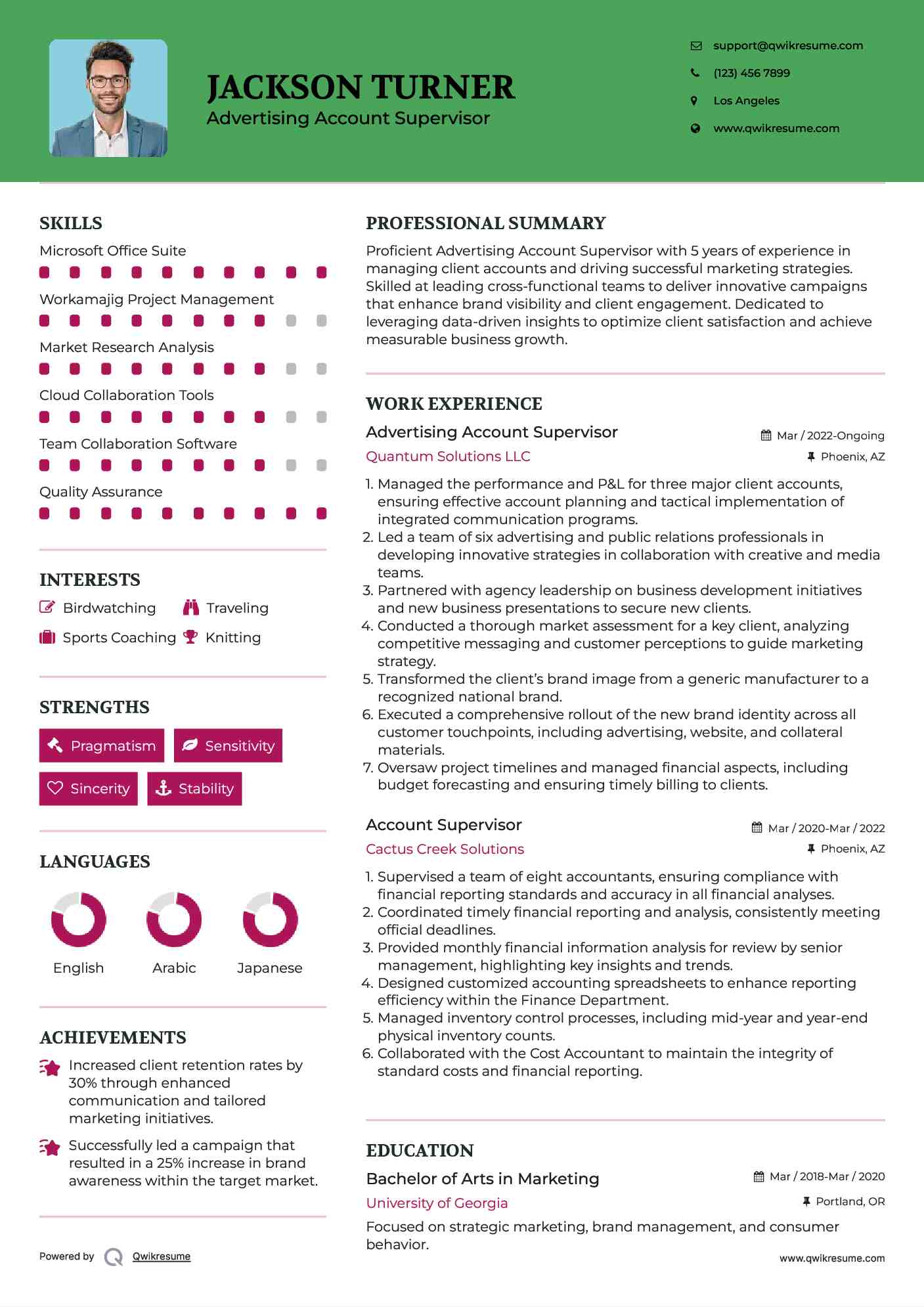Advertising Account Supervisor Resume Example