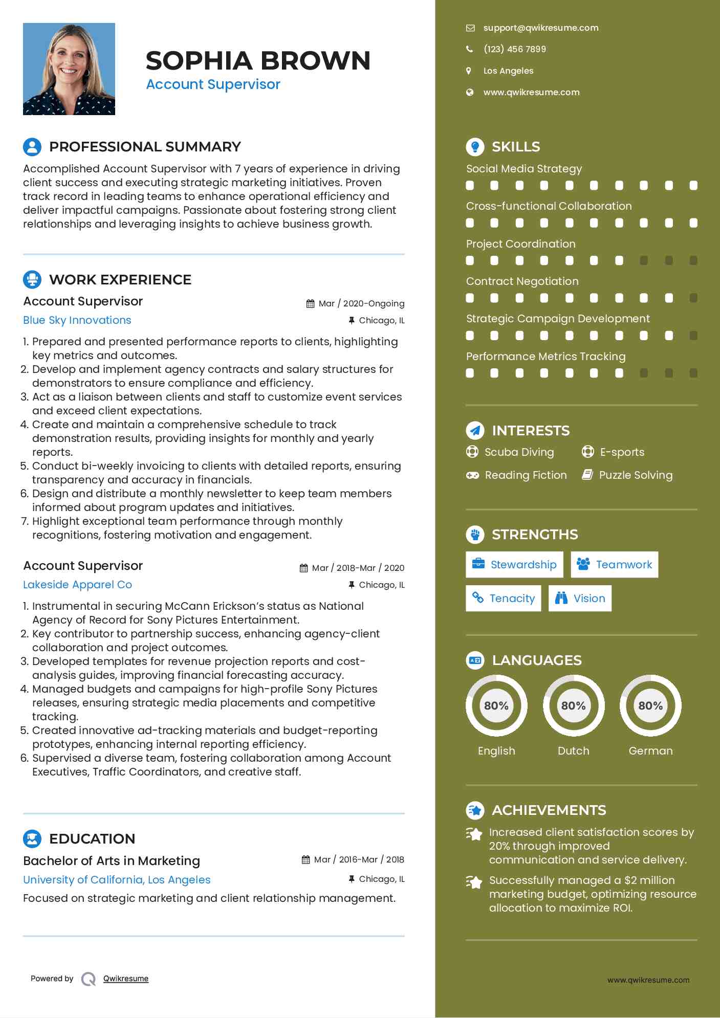 Account Supervisor Resume Template