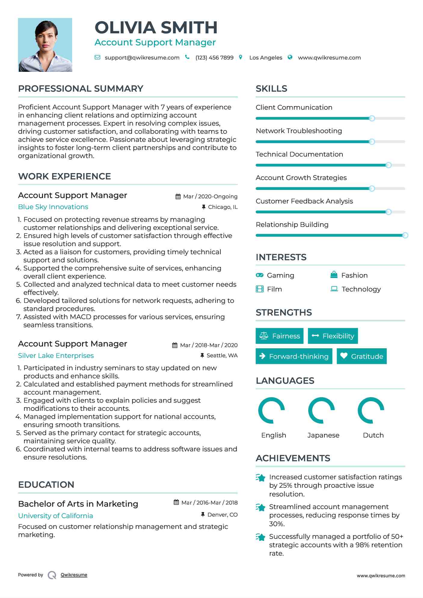 Account Support Manager Resume Template