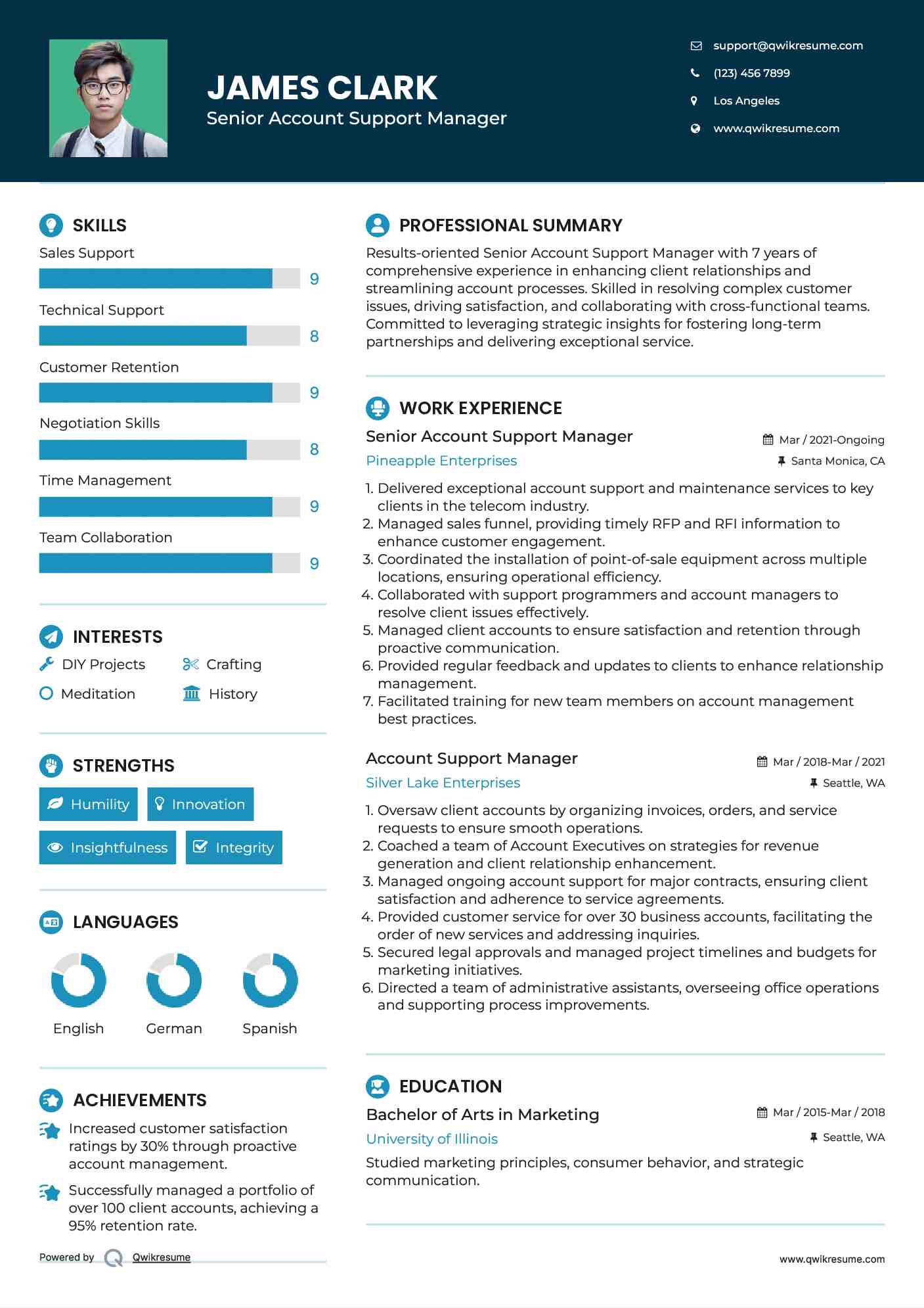 Senior Account Support Manager Resume Model
