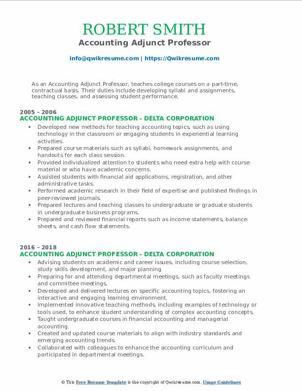 Accounting Adjunct Professor Resume - Accounting Adjunct Professor 1700300659 Pdf 