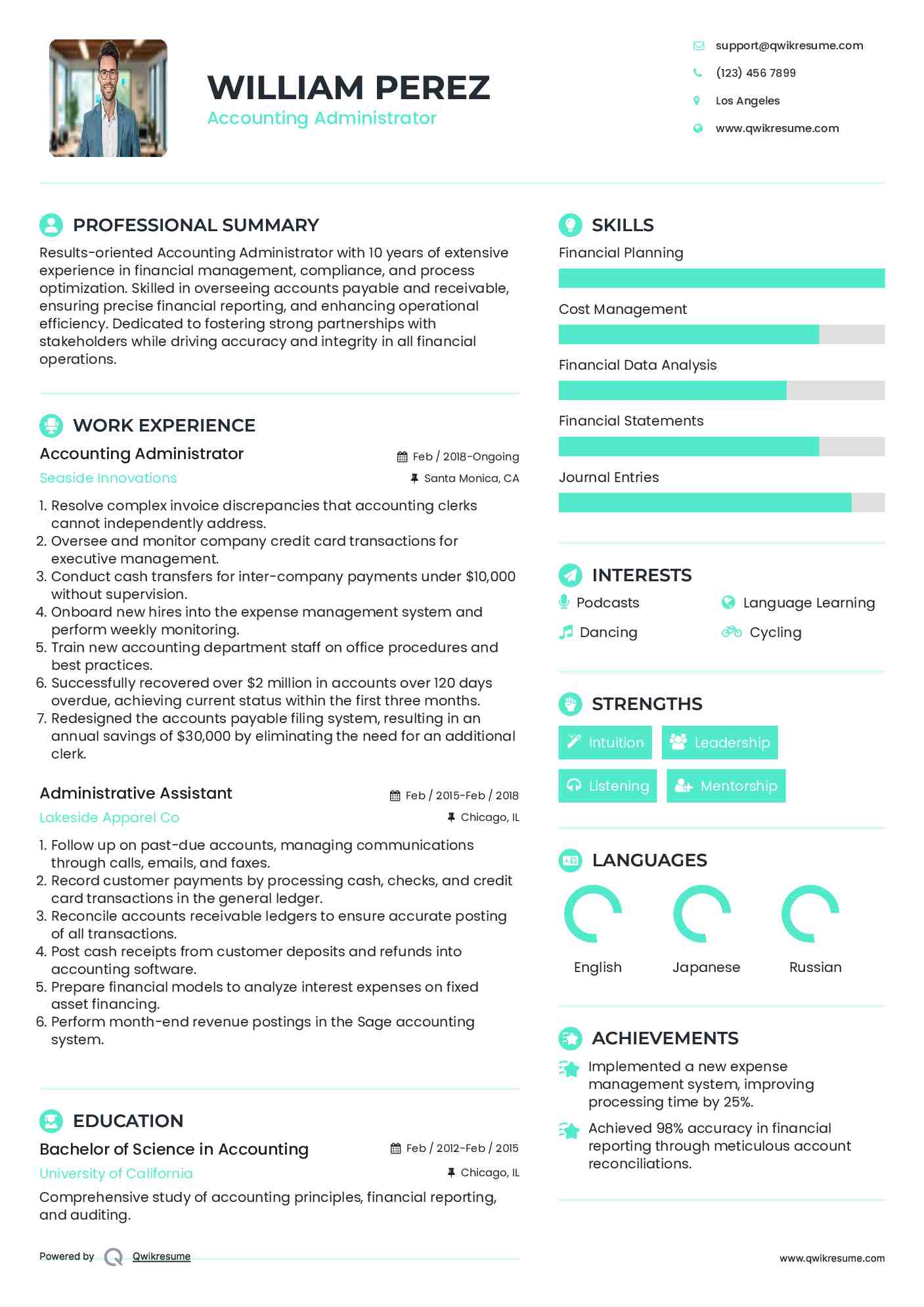 Accounting Administrator Resume Template
