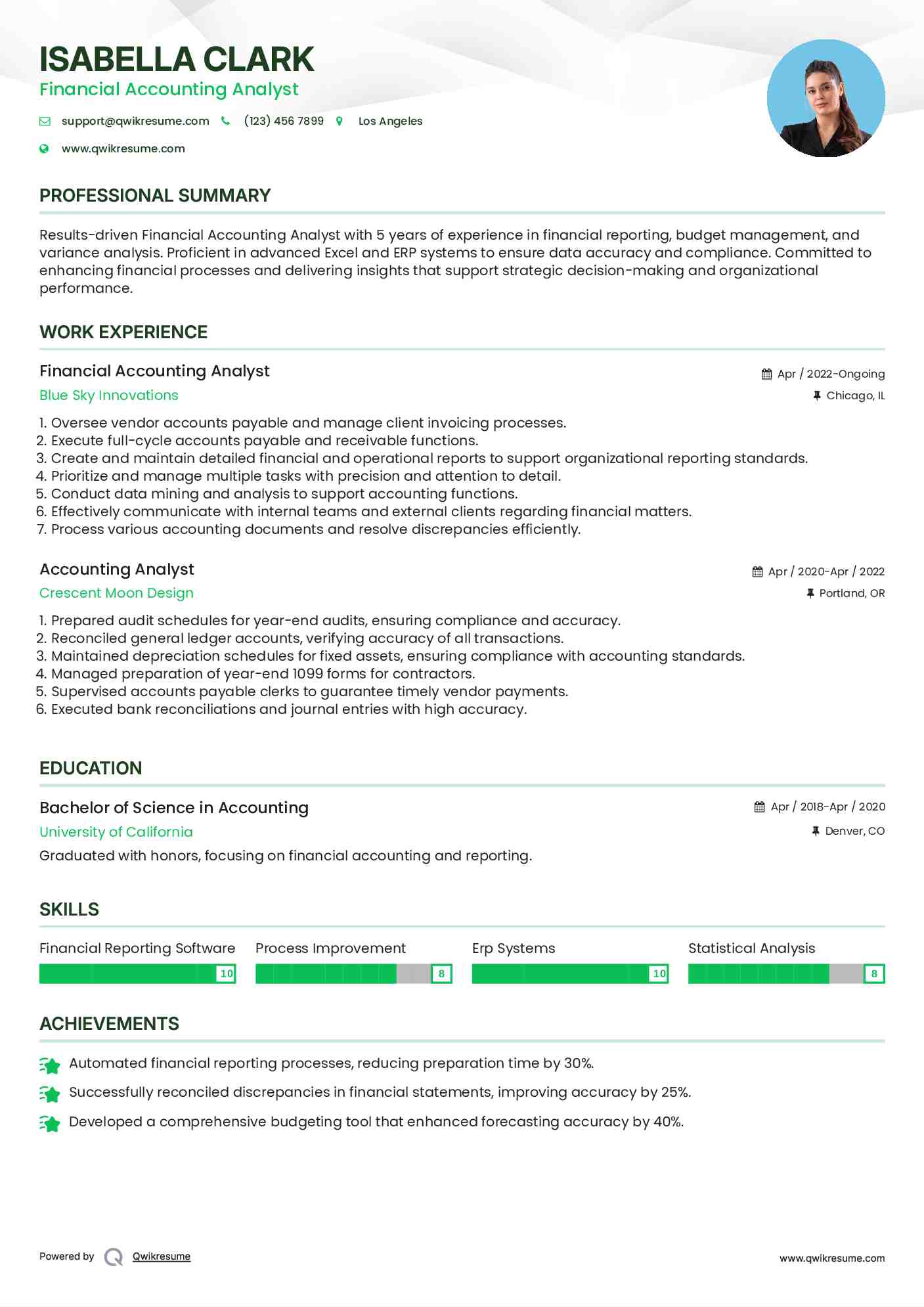 Financial Accounting Analyst Resume Format