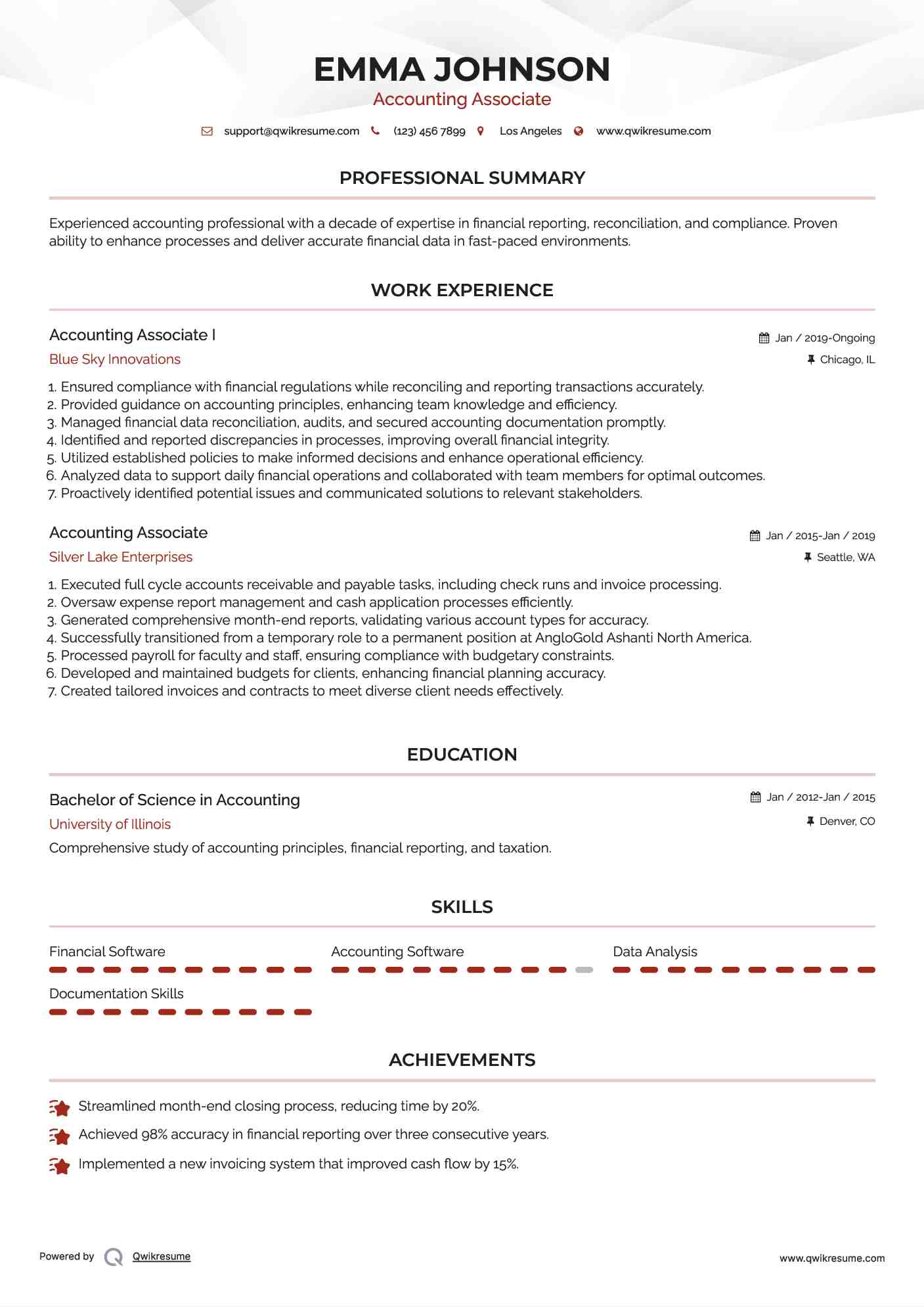 Accounting Associate I Resume Example
