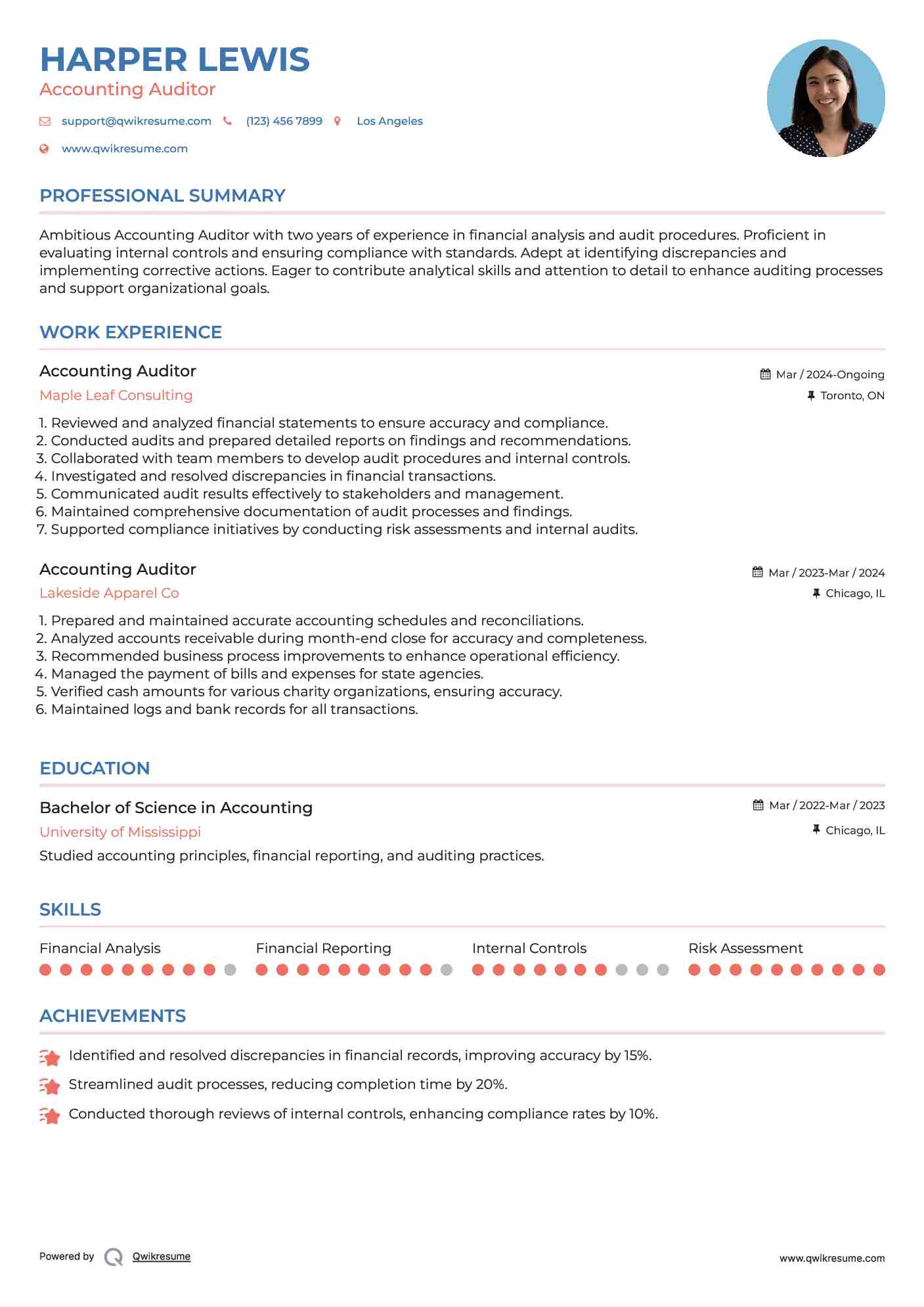 Accounting Auditor Resume Model