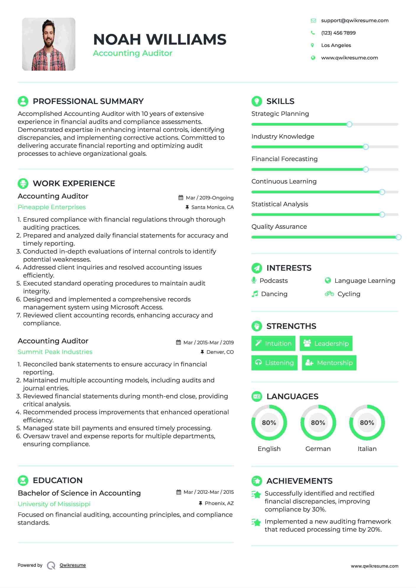Accounting Auditor Resume Sample