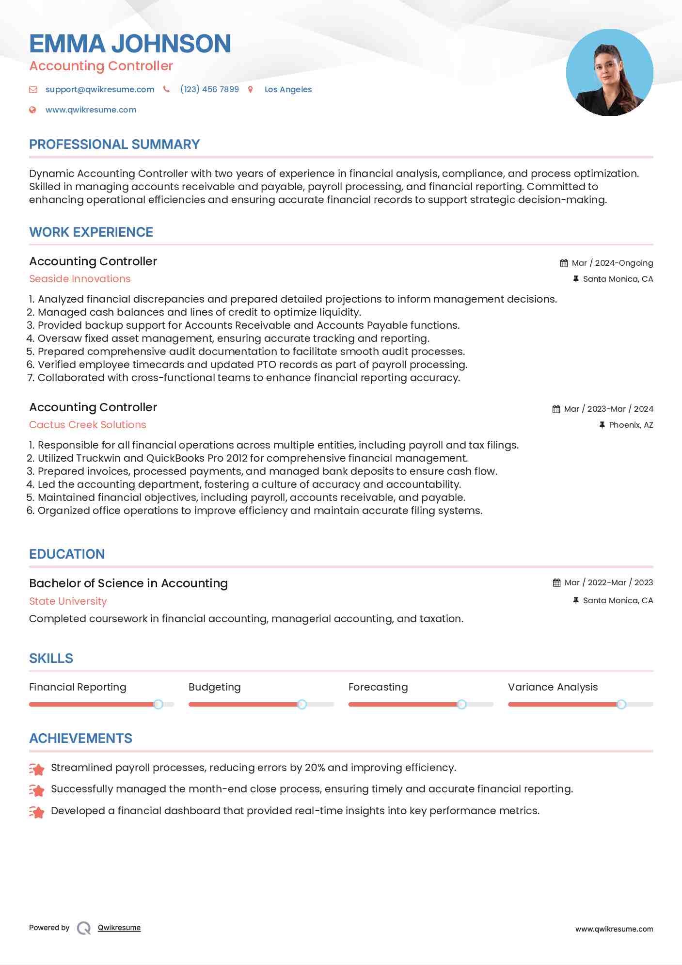 Accounting Controller Resume Template