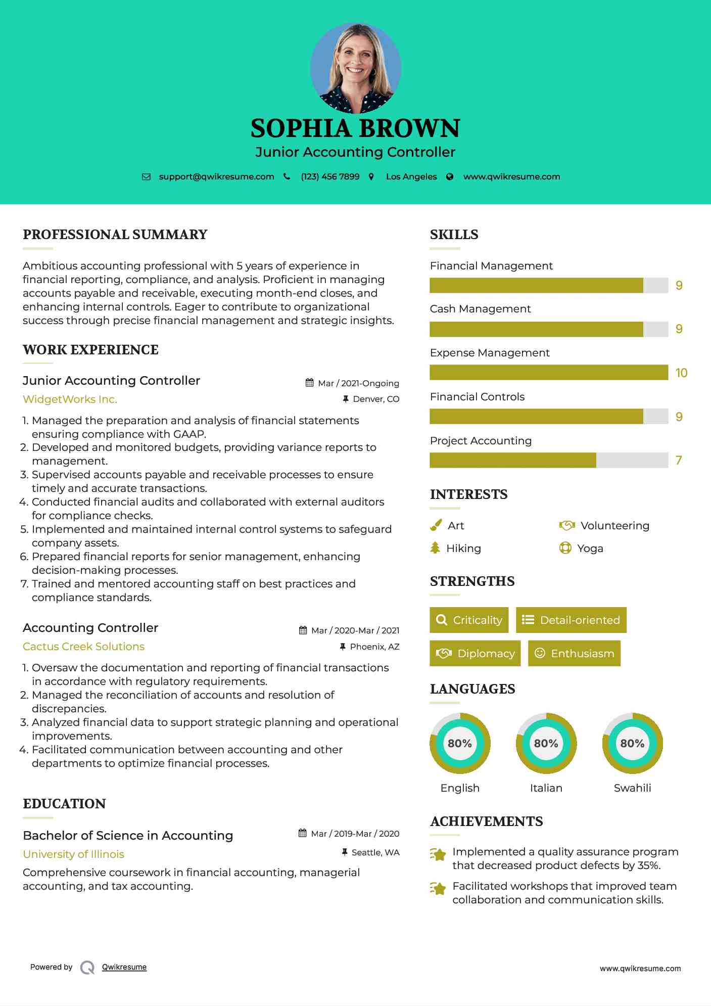 Junior Accounting Controller Resume Sample