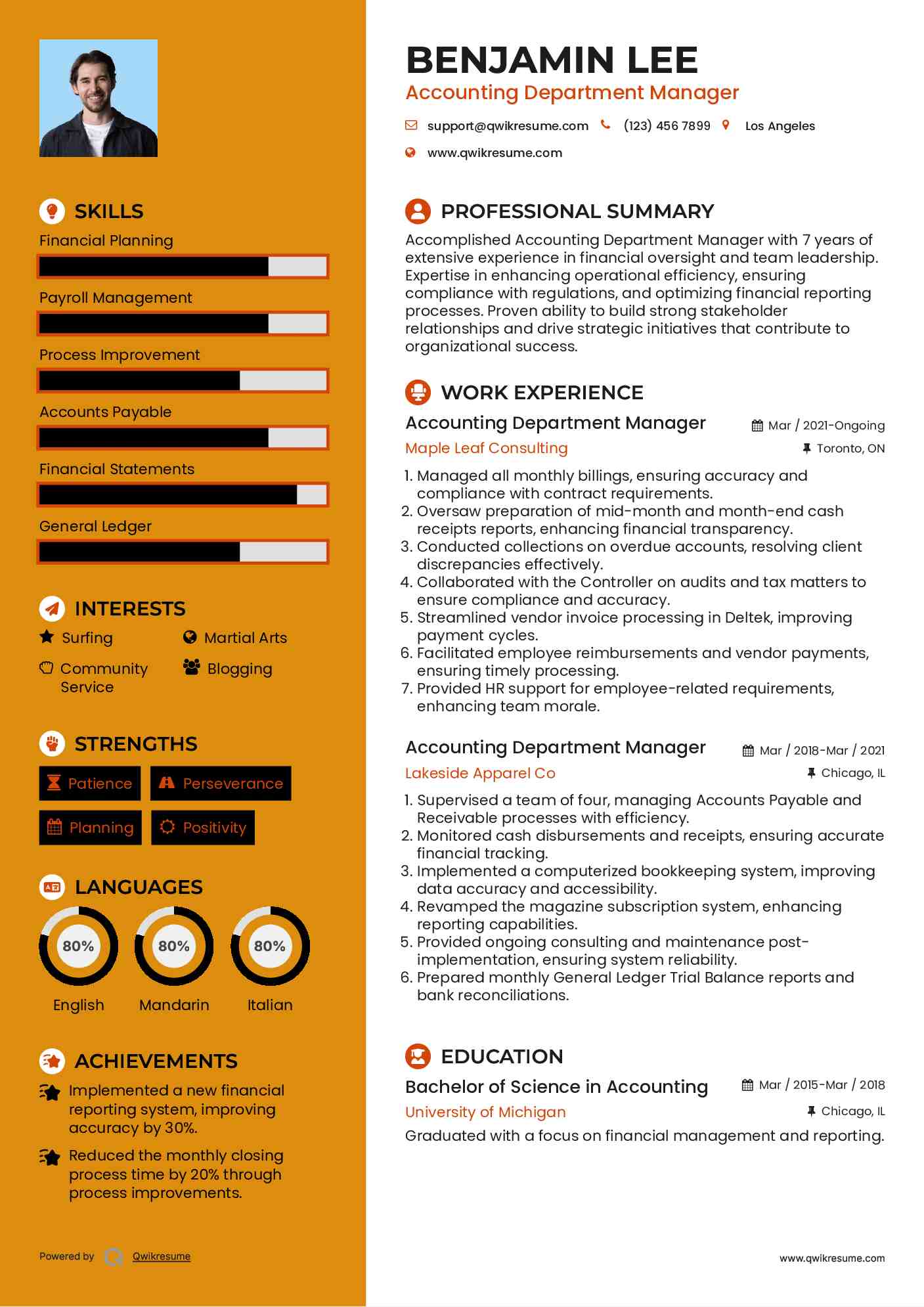Accounting Department Manager Resume Format